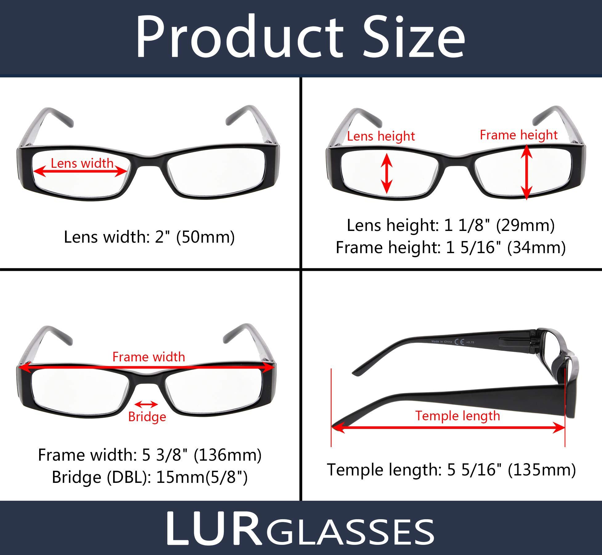 LUR LUR READING GLASSES 5 pack Rectangular Sun Readers for women (Grey lens, +3.00)
