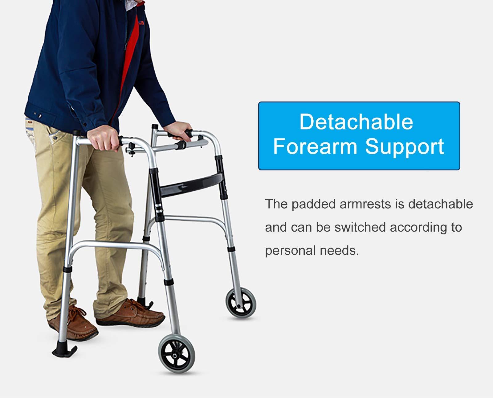 WRRQCVAL Stand Upright Walker with Padded Armrests, Heavy Duty Walker with Seat & 4 Wheels, for Seniors/Tall People, Adjustable Height Decoration