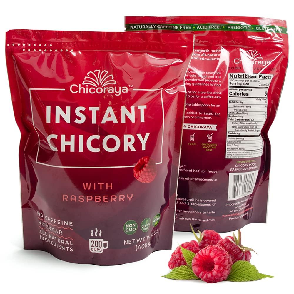 CHICORAYA CHICORAYA Instant Chicory Coffee - Best for Decaf and Diet - Keto & Vegan Beverage Blend - Coffeine-Free Cofee Substitute Alternative - Roasted Root Powder, No Sugar (Raspberry, 14.1 oz)