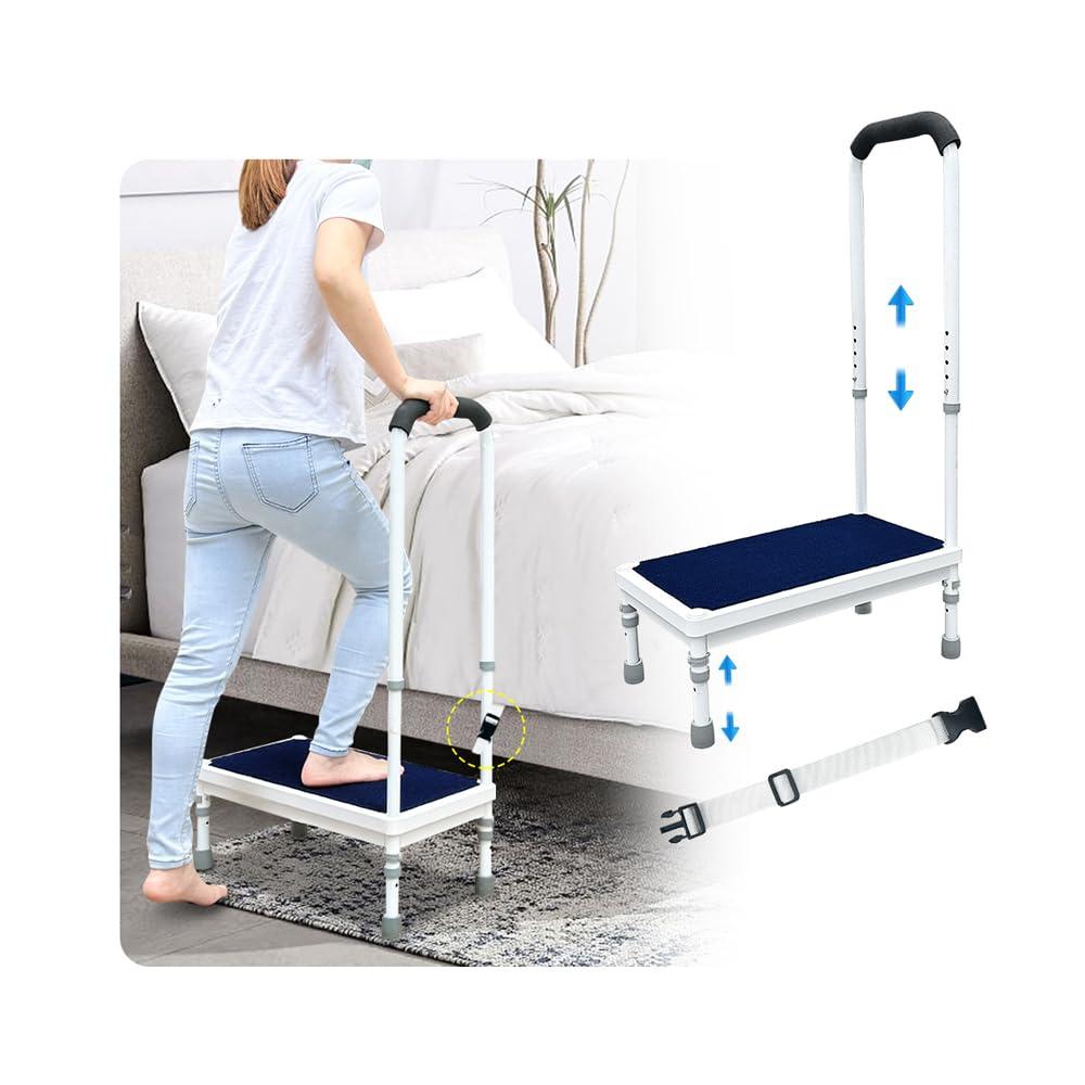 KAVIL Bed Steps for High Beds for Adults Step Stool for Bedside 3-in-1 Foot Stepping with Handle Elderly Senior Aids Daily Living Heavy Duty Adjustable Platform Steps for Kitchen, Car, Bathtub (Blue-21.6\")