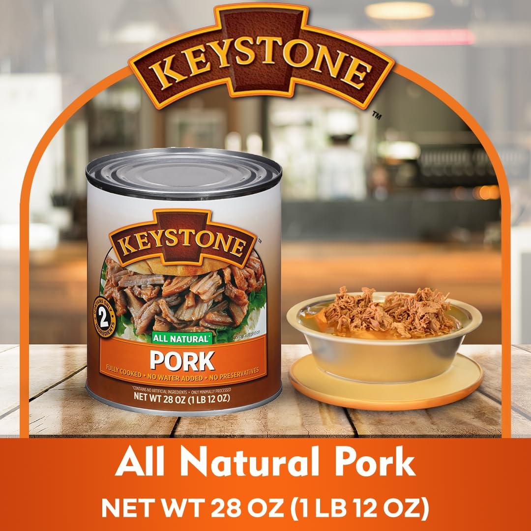 Keystone Meats Keystone Meats All Natural Canned Heat & Serve Pork 28 Oz Long Shelf Life Emergency Survival Food | Fully Cooked Ready to Eat | Gluten Free Pack of 5