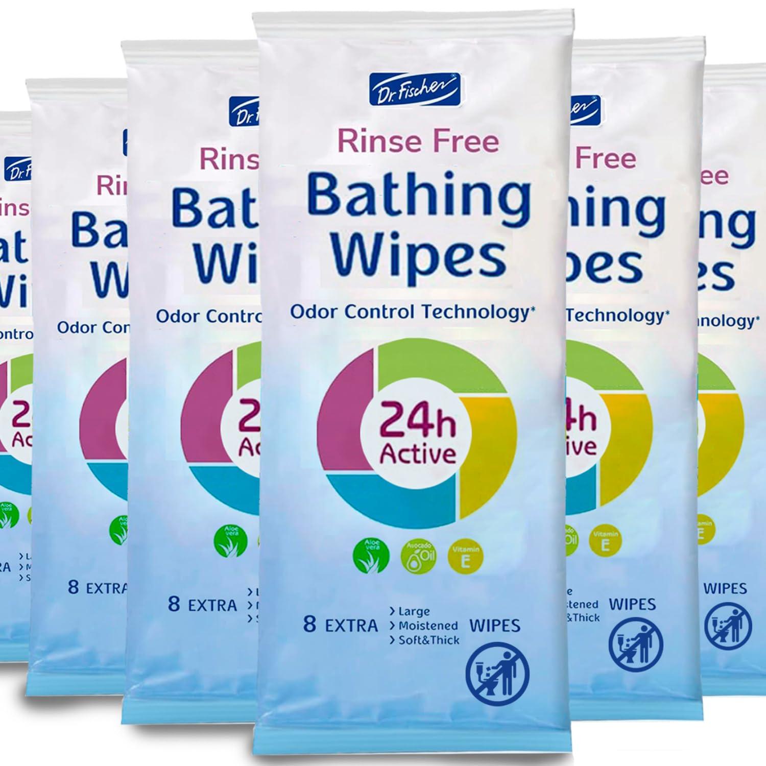 Dr. Fischer Dr. Fischer Rinse Free Bathing Wipes - Large Hygienic Cleansing Body Wipes for Adults - Disposable Shower Wipes. Bath Wipes for Adults. Convenient Travel Body Wipes.