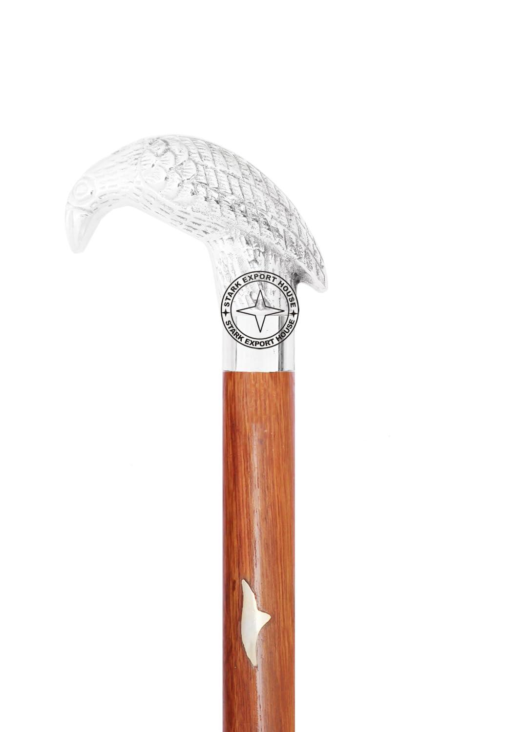 SUNRISE GIFT STORE Nickel Silver Nautical Designer Walking Stick Men & Women Canes and Wooden 37 inch Handle Natural Wood Rosewood Stick Best for Gift EWUH