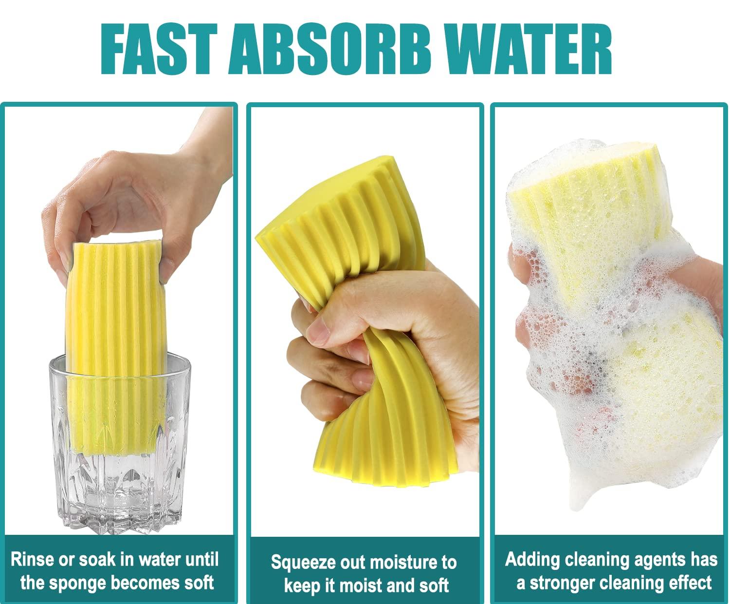 Kelursien 4Pack Damp Clean Duster Sponge, Dust Cleaning Sponge Brush, Reusable Dusters for Cleaning Baseboards, Blinds, Glass, Vents, Mirrors, Window Track Grooves, Efficient Cleaning Supplies(Yellow)