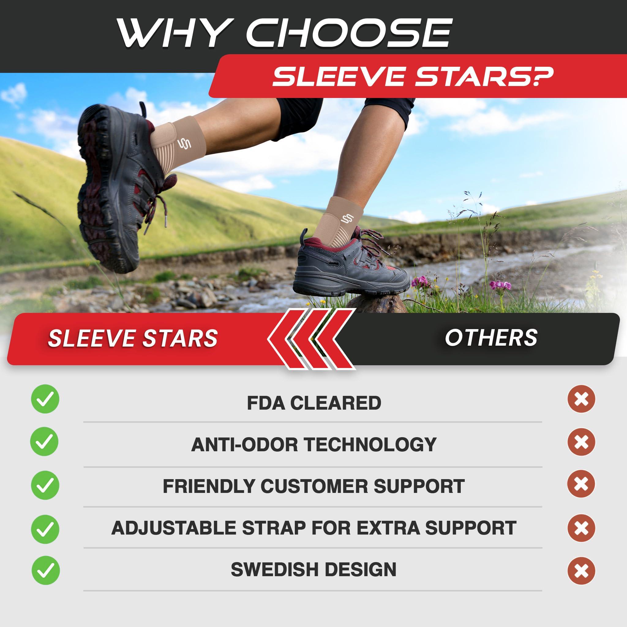 SS SLEEVE STARS Sleeve Stars Ankle Brace for Sprained Ankle, Plantar Fasciitis Relief Ankle Support for Women, Ankle Compression Sleeve w/ Strap (Single/Beige)