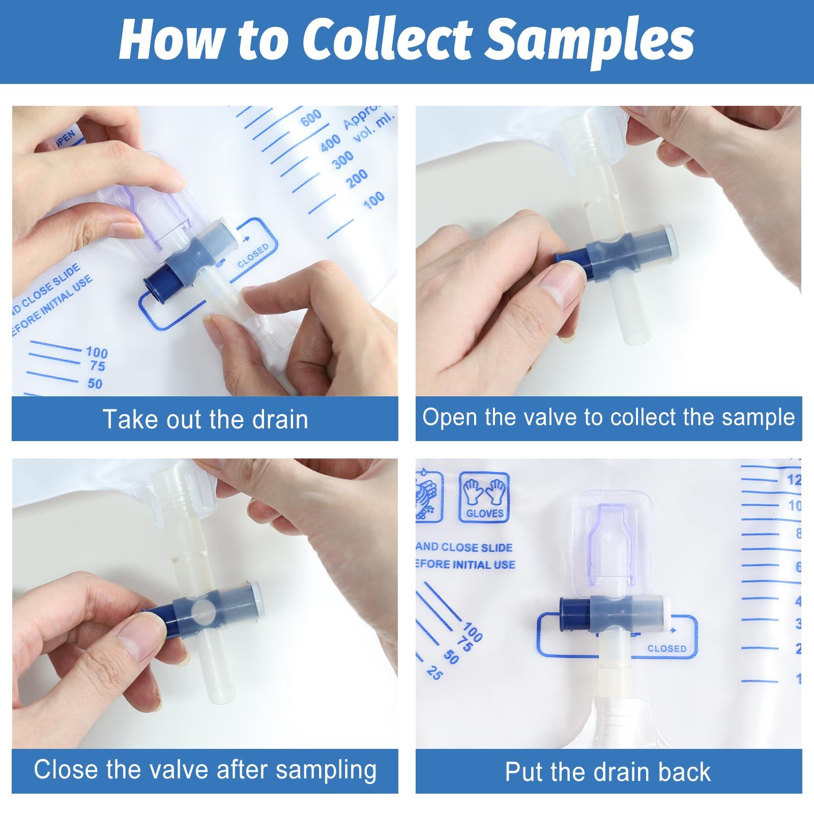 ELERA 5 Pack Urinary Drainage Bag with Anti-Reflux Chamber, 2000ml Professional Adult Urine Bags for Home and Hospital Use -Catheter Bags