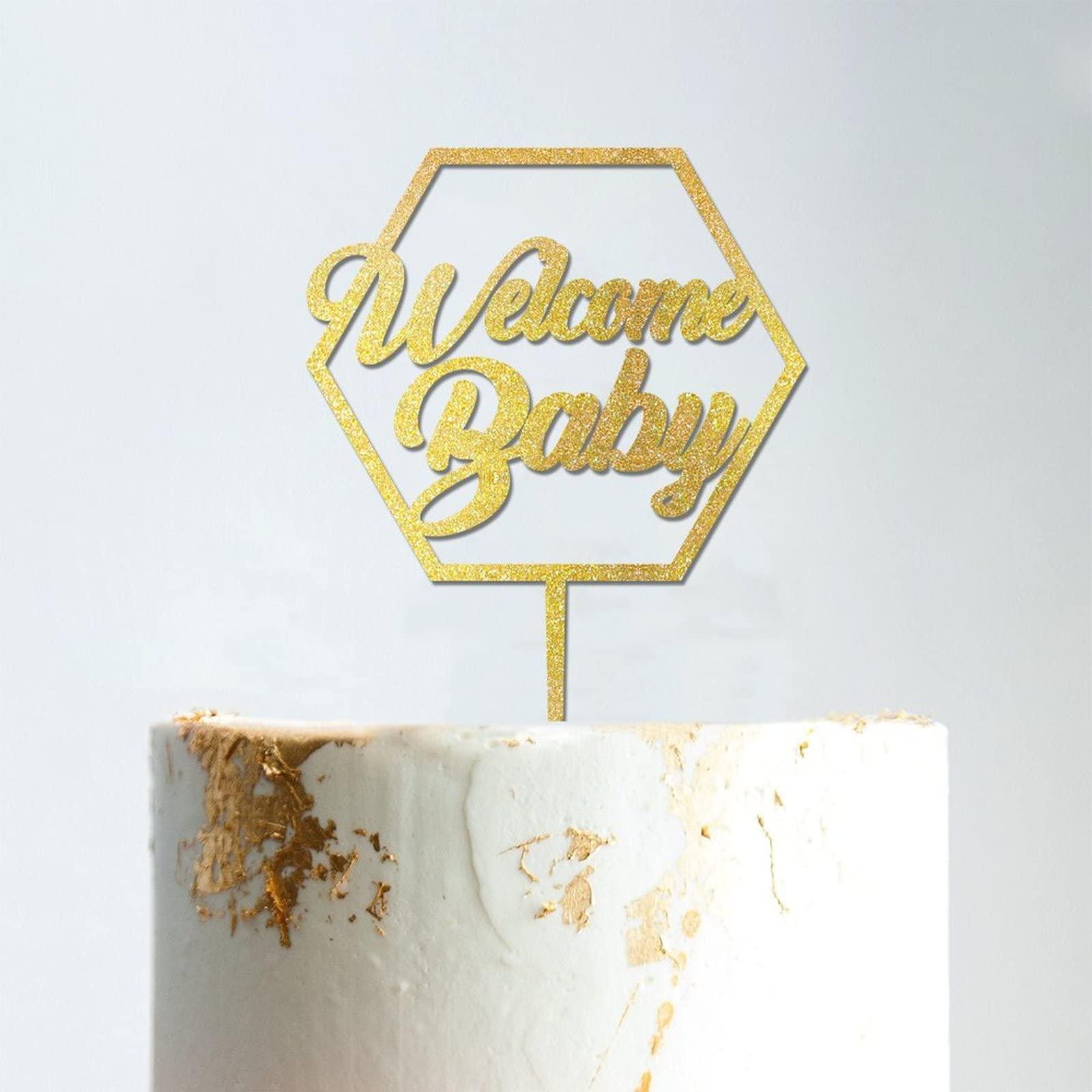 LetusZhogo Custom Welcome Baby Cake Topper Golden Glitter Baby Shower Cake Topper Girl Baby Shower Party Decoration Baby Boy Shower Cake Topper