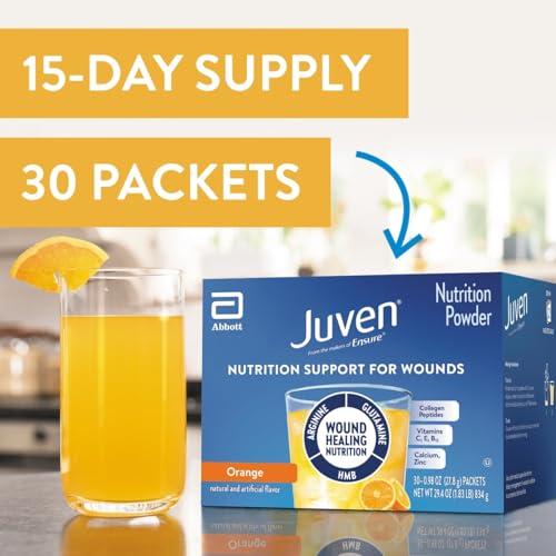 Juven Juven Therapeutic Nutrition Drink Mix Powder for Wound Healing Support, Includes Collagen Protein, Orange, 30 Count