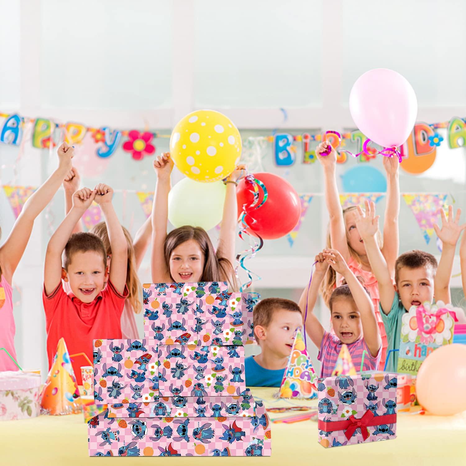 EYQQM EYQQM Pack of 5 Stitch Gift Wrapping Paper 51x75cm Kraft Paper Gift Wrap Pack for Kids Birthday, Party Storage Festive Decoration (Pink)