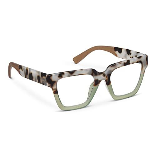 Peepers by PeeperSpecs Peepers by PeeperSpecs Oprah\'s Favorite Women\'s Take a Bow Square Blue Light Blocking Reading Glasses - Chai Tortoise/Green +0.00