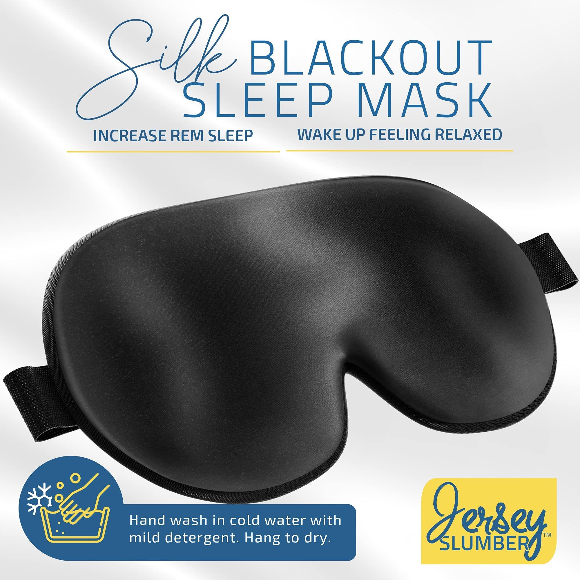 Jersey Slumber Silk Sleep Eye Mask for Men Women, Comfortable Super Soft Eye Mask with Adjustable Strap, 100% Pure Silk, Blocks Light, Jersey Slumber (Black, 1 Count (Pack of 2))