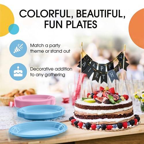 Exquisite Exquisite 9 & 7 Inch. Dinner Plate Combo 100 Pack Light Blue & Pink Plastic Plates Disposable, 50-7 Inch Dessert Plates & 50-9 Inch Dinner Plates Light Blue & Pink Plate Set Plastic Plates For Party