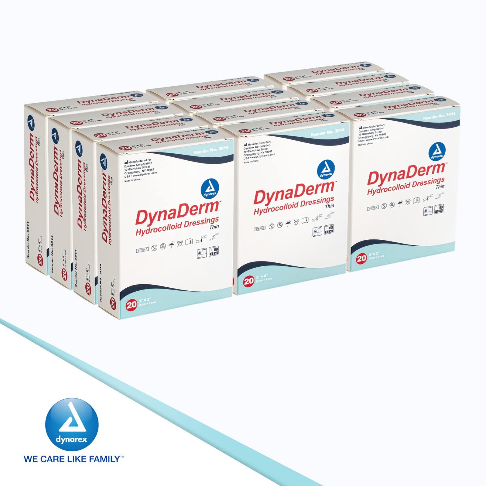 Dynarex Dynarex DynaDerm Hydrocolloid Dressings, Sterile Moist Bandages, 2" x 2," Thin & Latex-Free, Peel-Down Patches, 1 Case - 12 Boxes of 20 DynaDerm Hydrocolloid Dressings