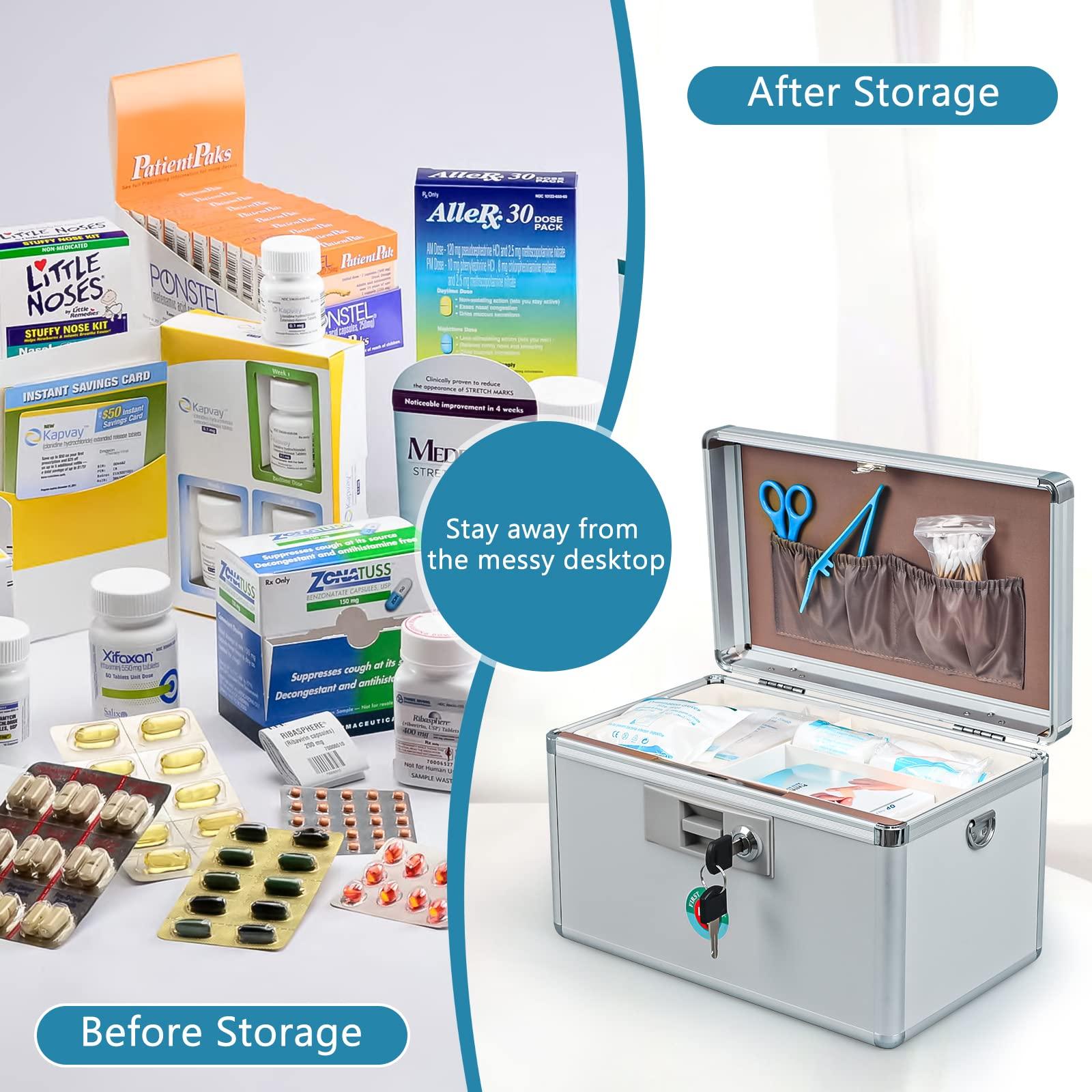 KYODOLED KYODOLED Locking Key Medicine Box,First Aid Key Safe Box with Lock,Key Medication Storage Lock Box for Drugs Use, 10.2\'\' x 6.2\'\' x 7.7\'\' White