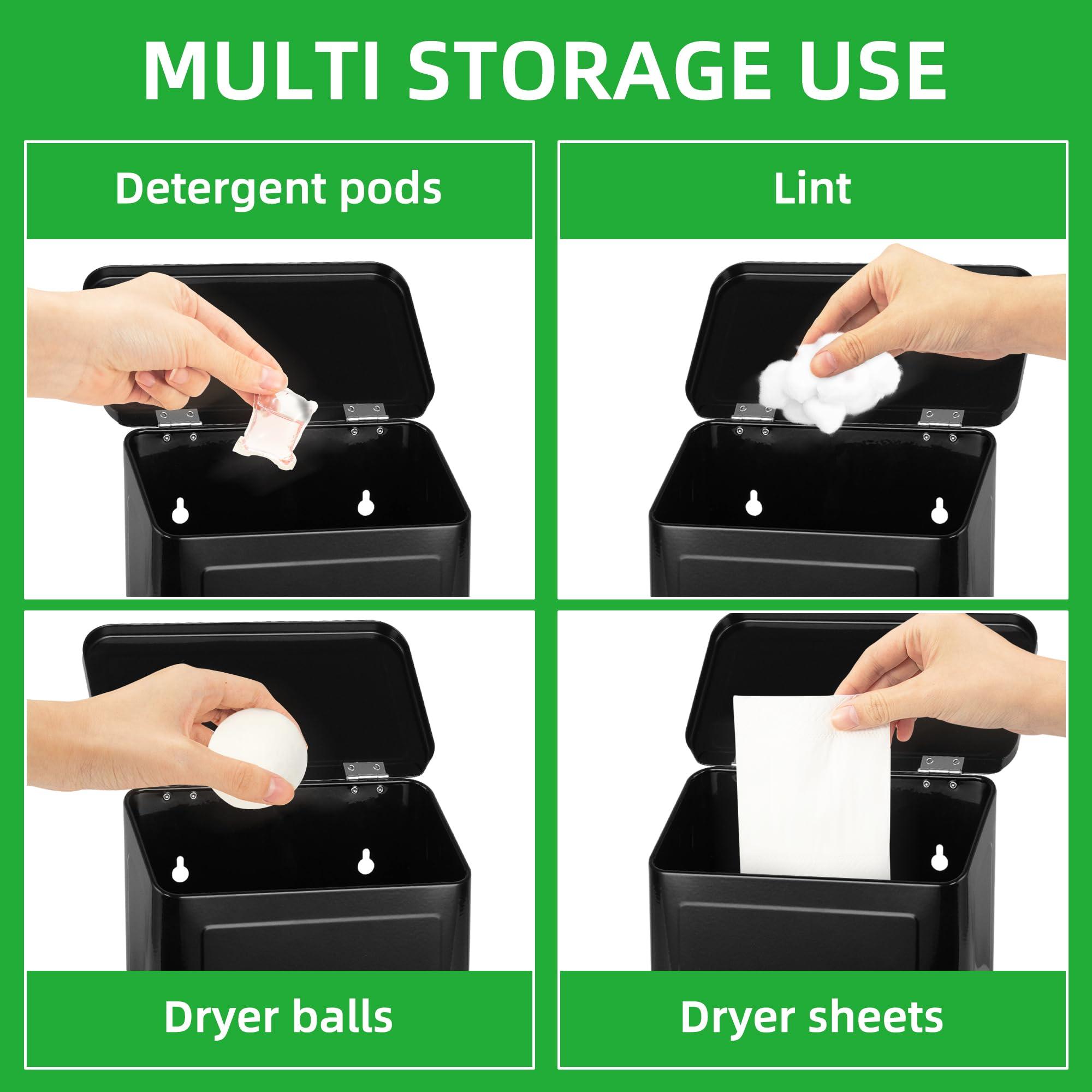 Candco Candco Magnetic Lint Bin for Laundry Room, Metal Lint Trash Can with Lid and Brush, Wall Mounted Lint Box for Dryer, Farmhouse Laundry Room Decor, Black