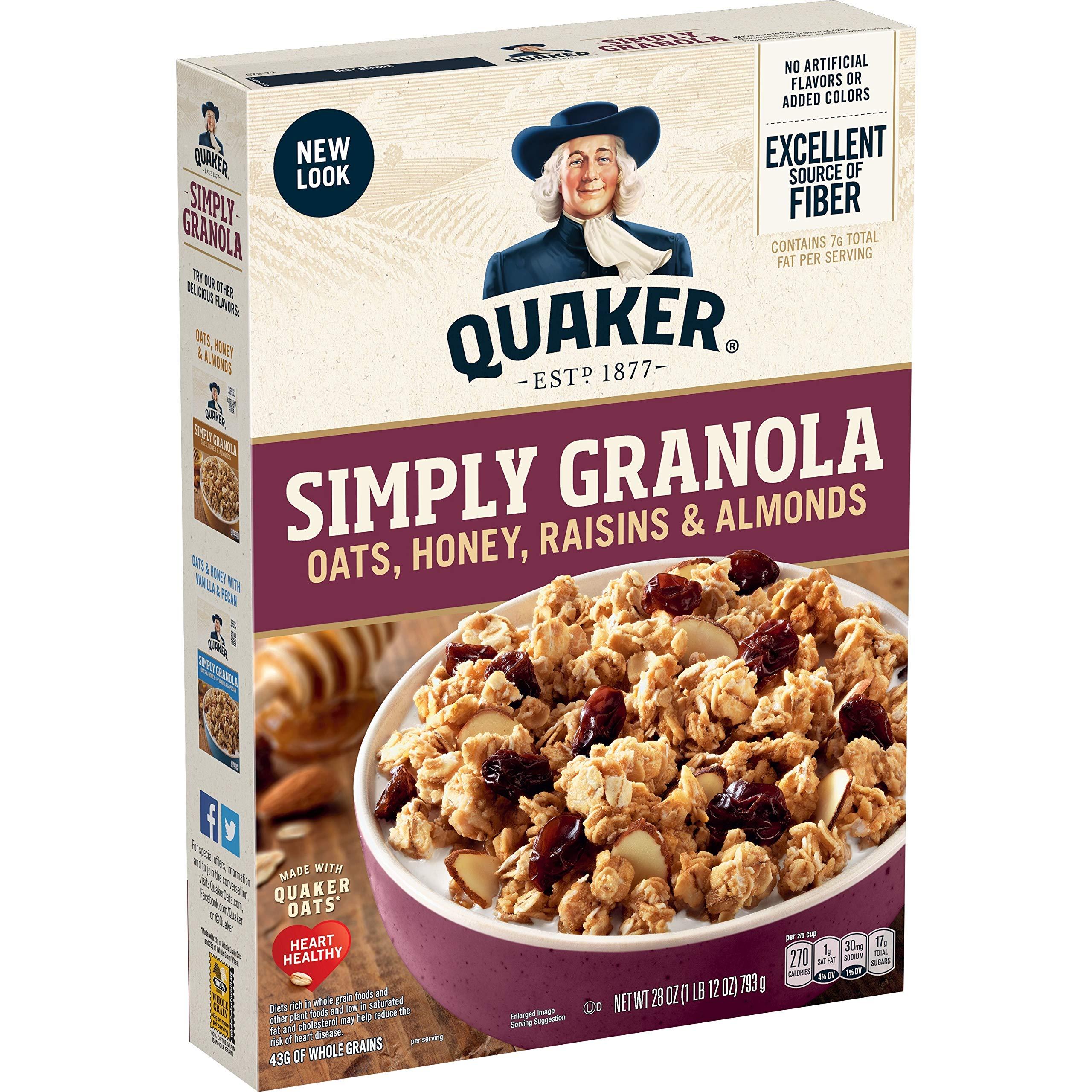 Quaker Quaker Simply Granola, Oats, Honey, Raisins and Almonds, 28 oz Boxes, (2 Pack)