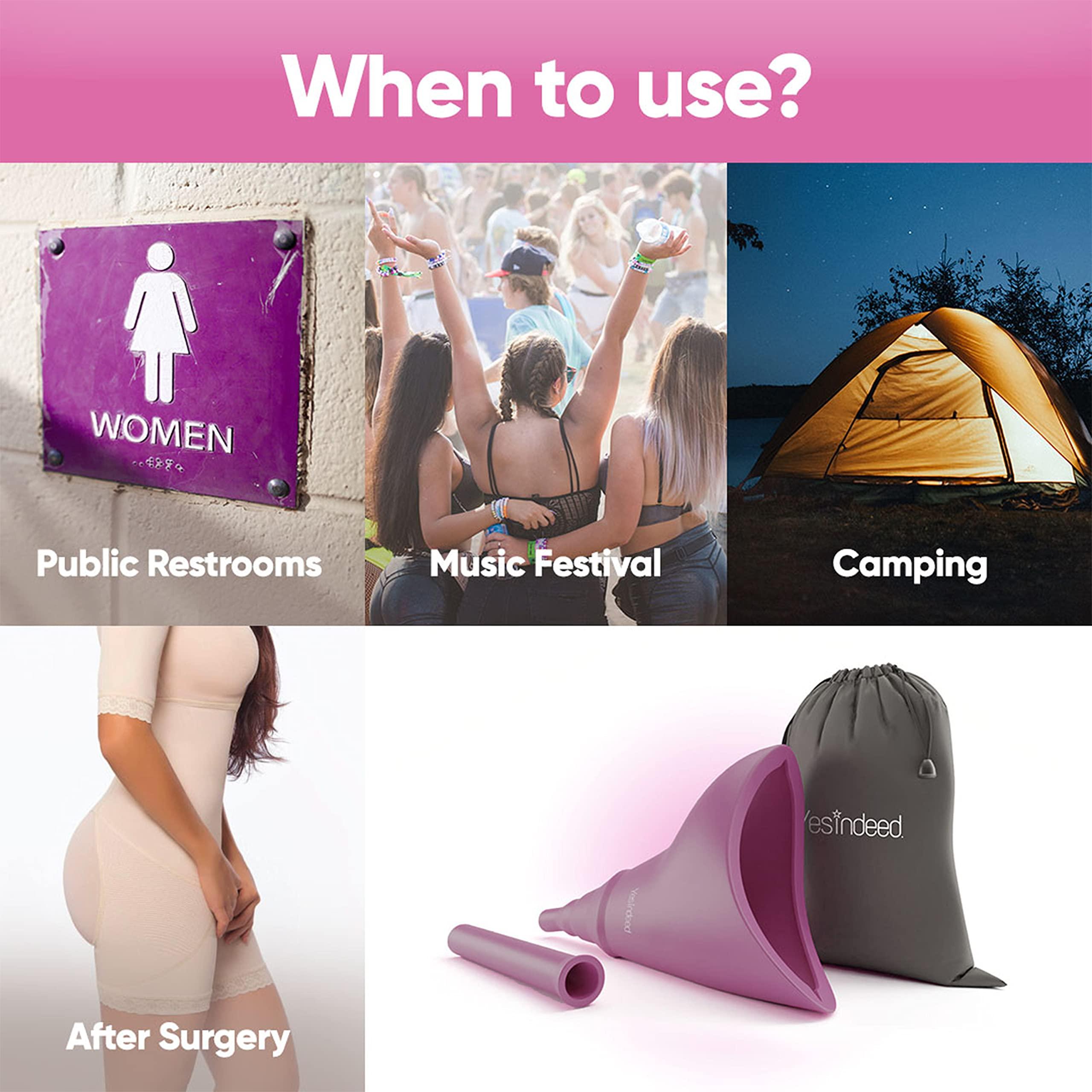 YESINDEED The Original YESINDEED Female Urination Device Silicone Funnel Urine Portable Urinal for Women Standing Up to Pee Reusable Easy to Clean, for After Surgery, Outdoor Activities +Extension Tube (Lilac)
