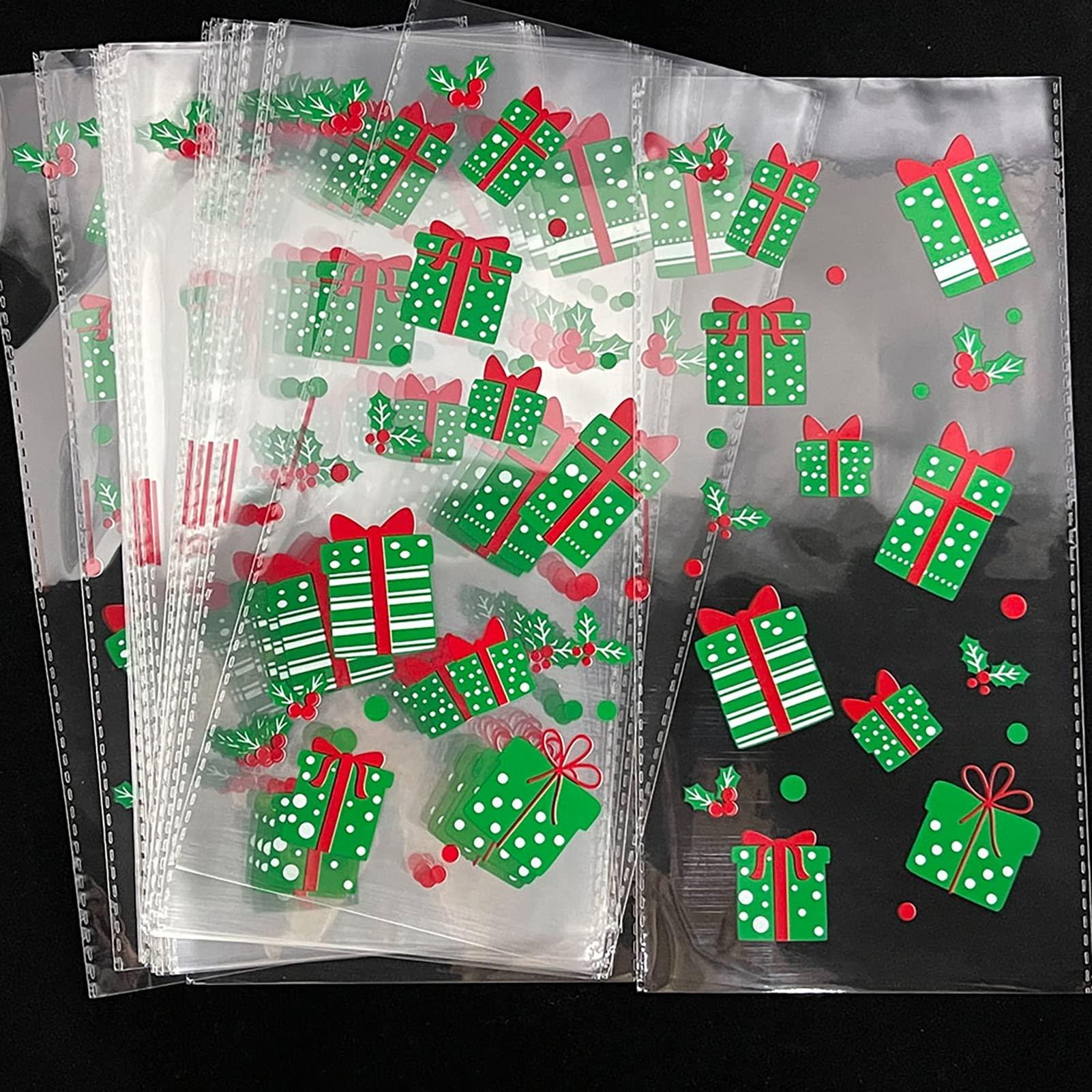 Bluelans 50 Pcs Christmas Cellophane Treat Bags Gift Bags, Xmas Clear Cello Gift Bags Candy Goodies Bags for Christmas Party Favors Party Supplies Christmas Gift Boxes
