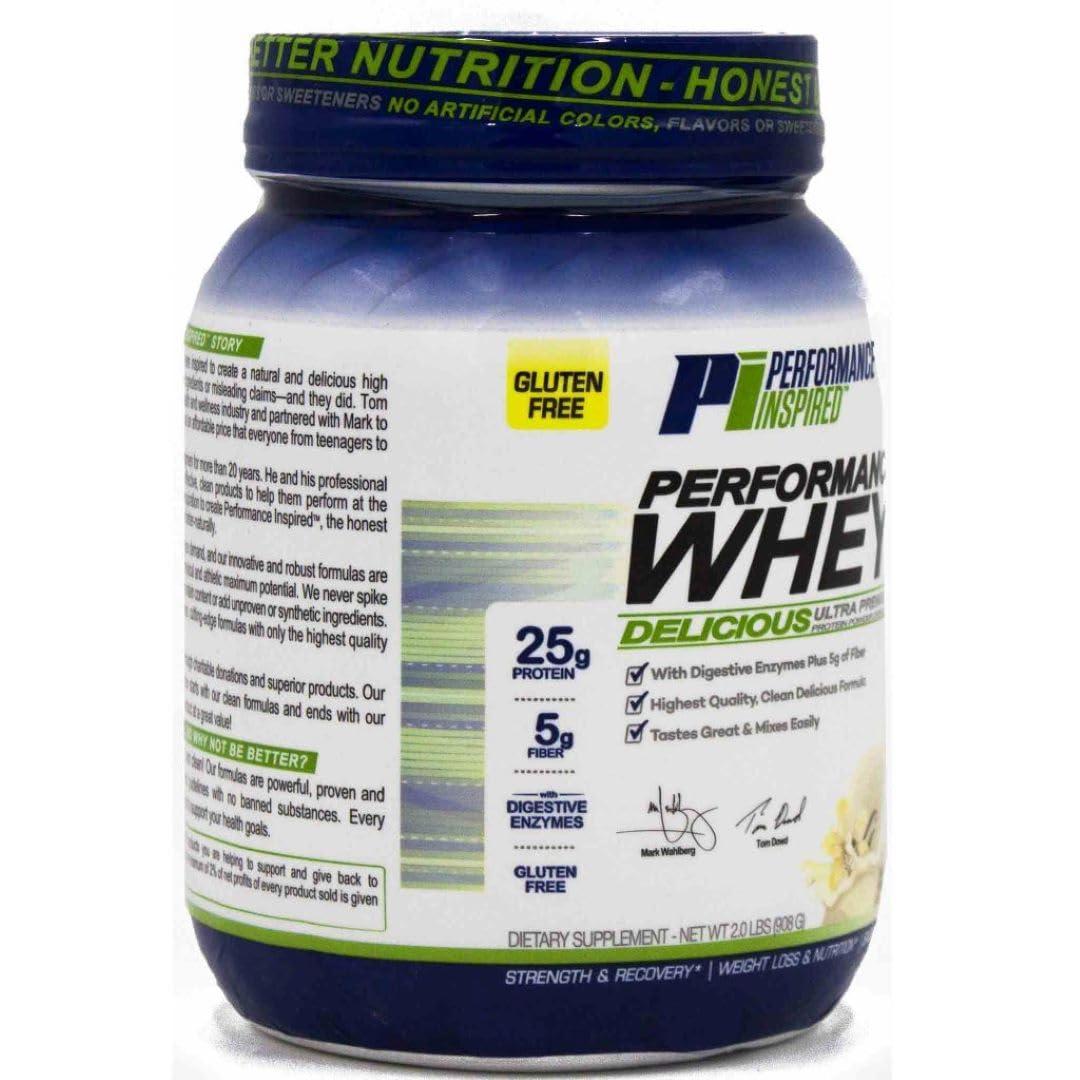 PERFORMANCE INSPIRED PERFORMANCE INSPIRED Nutrition WHEY Protein Powder - All Natural - 25G - Contains BCAAs - Digestive Enzymes - Fiber Packed - Natural Vanilla - 2lb