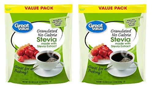 Great Value Great Value Granulated No Calorie Stevia Sweetener, 19.4oz Resealable Pouch (Pack of 2)