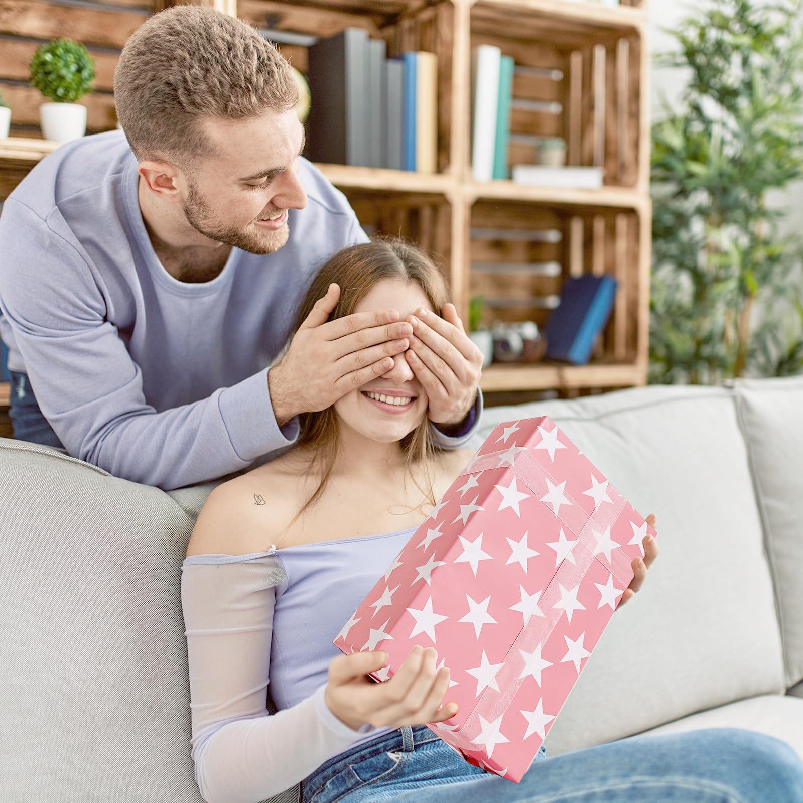 U\'COVER U\'COVER Pink Gift Wrapping Paper Roll for Girls Women Birthday Baby Shower Wedding Christmas Valentines Day Anniversary Graduation Holiday Gift Wrap Rolls Star Pattern Medium Roll (PINK)