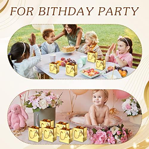 Nuanchu Nuanchu 50 Pcs Mini Gift Bags Bulk, 4 x 2.75 x 4.5 Inch Paper Bags with Gift Tags, Extra Small Metallic Paper Totes with Handles for Birthday Weddings Baby Showers Party Favors Gifts (Gold)