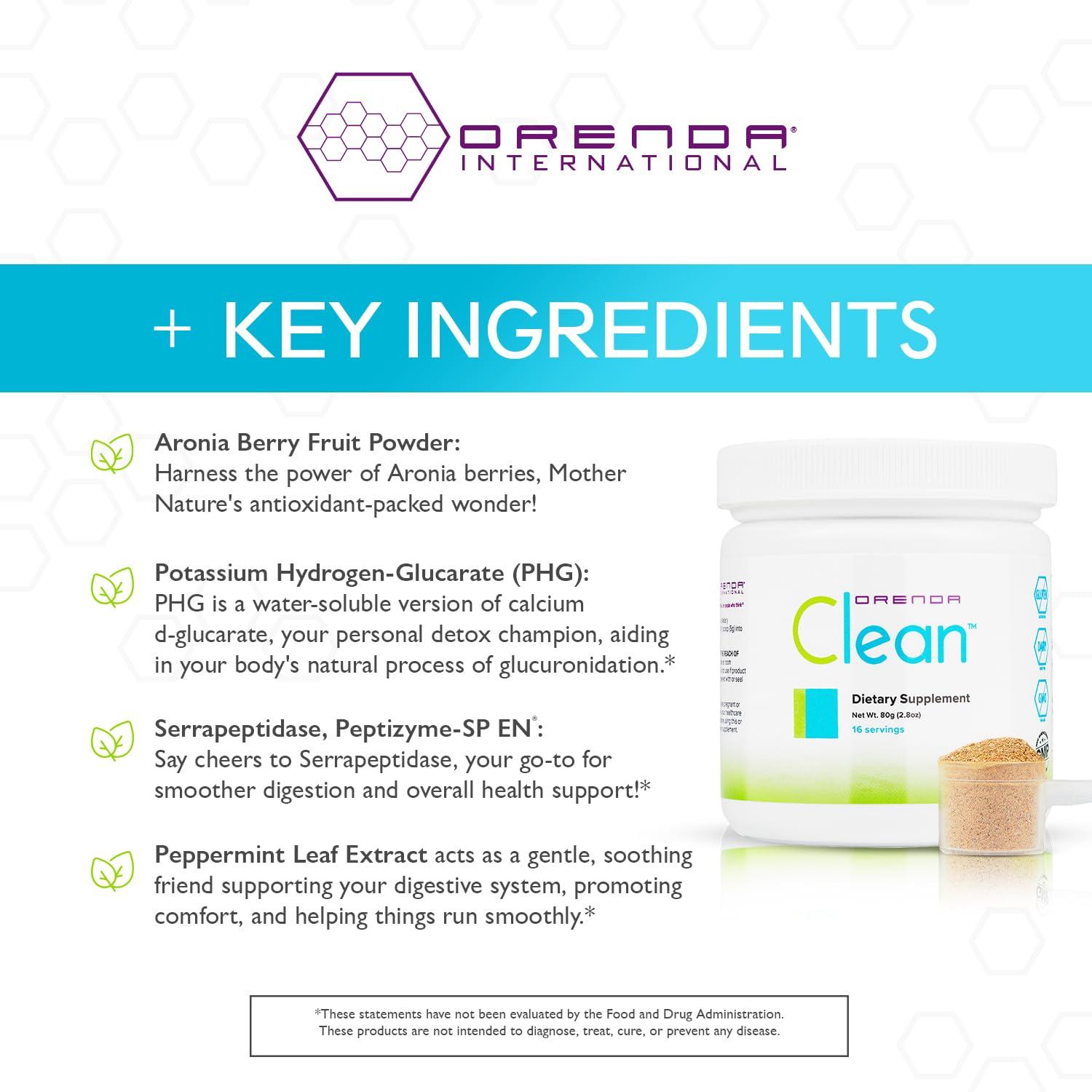 Orenda International Orenda Clean - Peptizyme-SP EN, Aronia Berry, Aloe Vera and More for Digestive Support - Nutrient-Rich Supplement for Wellness - 80g, 16 Servings