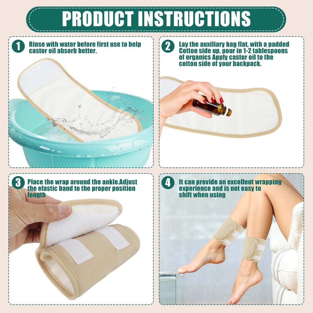 Tzgsonp 4Pcs Castor Oil Wrap Pack for Foot Ankle, Castor Oil Foot Wrap, Castor Oil Foot Compress Wrap, Organic Castor Oil Foot Wrap, Castor Oil Wrap Organic Cotton Flannel, Reusable Castor Oil Compress Pad
