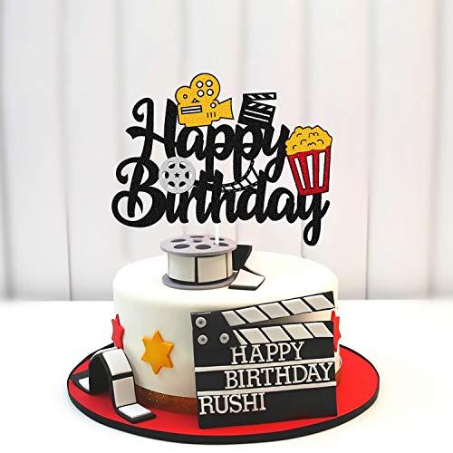 Vikiwiin Film Cake Topper Movie Cinema Birthday Cake Decoration Happy Birthday Sign Cake Decor for Film Projector Movie Night Camera Popcorn Theater Theme Bday Party Celerbrating Supplies