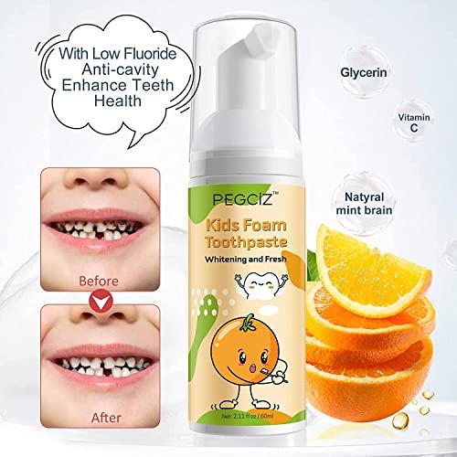 Pegciz Foam Toothpaste Kids with Fruit Flavor, Toddler Toothpaste with Low Fluoride for U Shaped Toothbrush, Foaming Toothpaste and Mouthwash for Dental Care for Children (Blueberry+Strawberry+Orange)