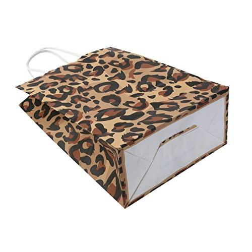 Mewutal Mewutal 10PCS Leopard Print Gift Bags Brown Paper Bags Exquisite Craft Bags for Party Birthday Wedding Present, with Hnadle (22016080mm/8.666.33.15Inch)