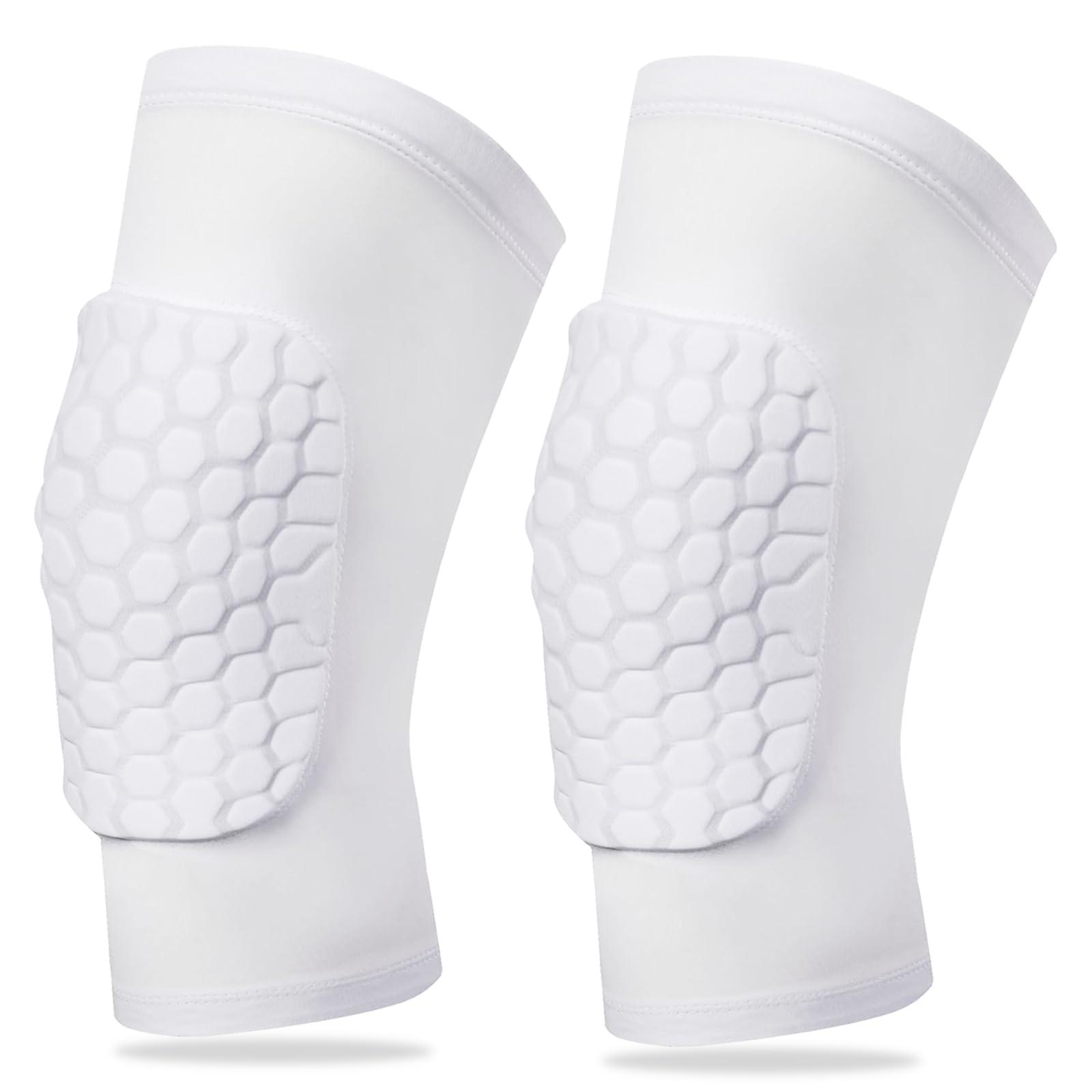 DONOTGO Knee Compression Pads,Knee Sleeve Basketball Volleyball Knee Pads with Honeycomb Padding Knee Brace Soft Knee Pads Knee Compression Sleeve and Non-Slip Knee Pads for Men Women Dancer(Pair White,XL)