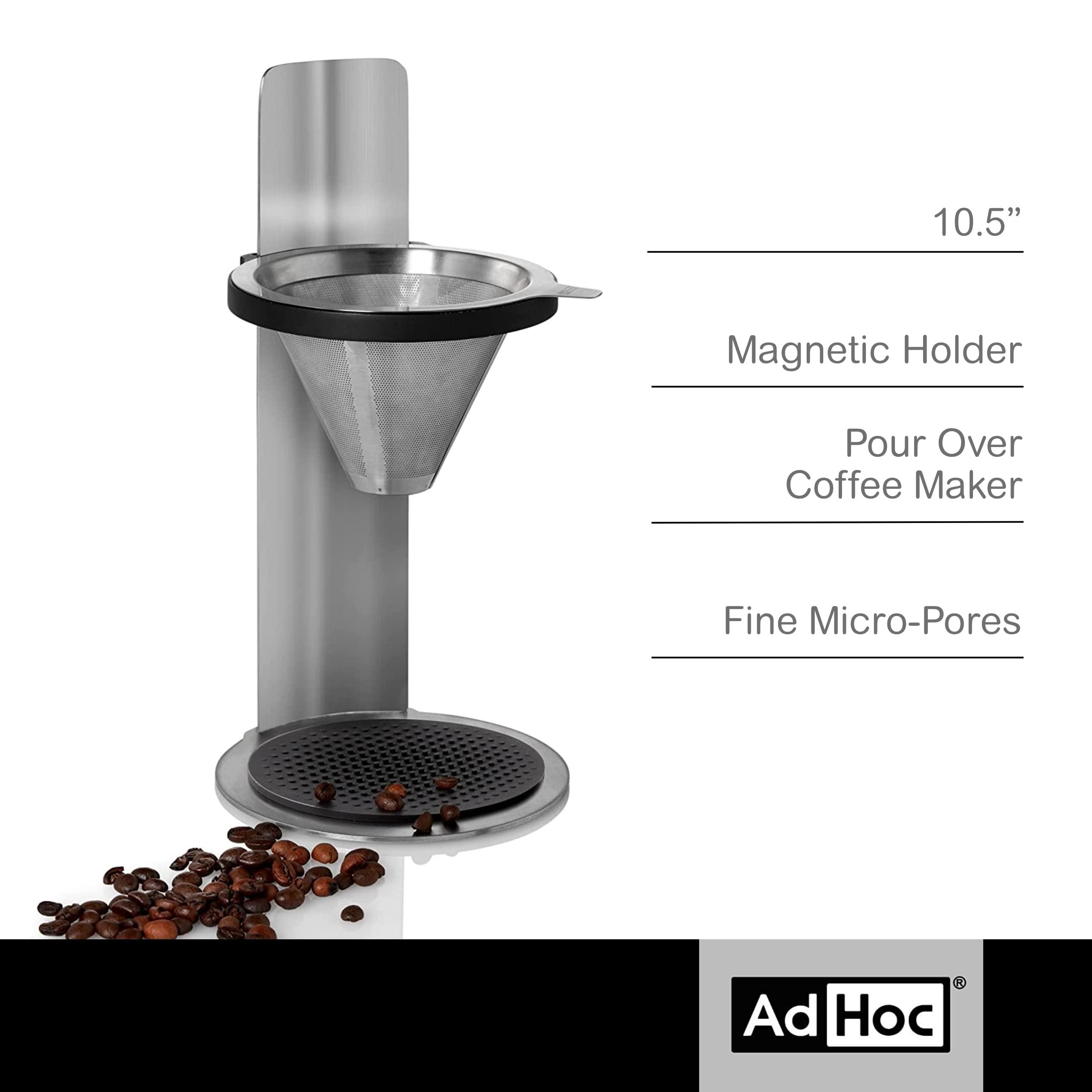 AdHoc AdHoc Mr. Brew Pour-Over Coffee Maker - Double-Walled Stainless Steel Filter for Full Flavor - Accessory for Pour-Over Coffee - Magnetic Holder for Paper Filters