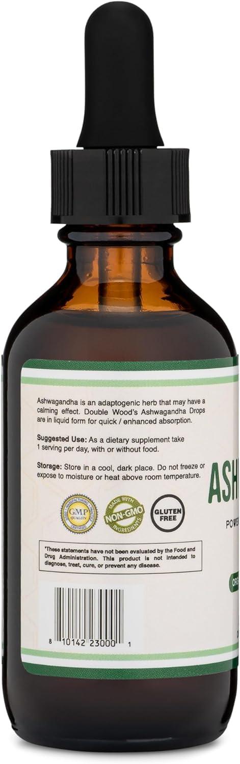 Double Wood Supplements Ashwagandha Organic Drops for Stress Relief (1,200mg, 60 Servings) Ashwagandha Tincture for Adrenal Support and Cortisol Manager (Vegan Safe, Gluten Free, Non-GMO) by Double Wood