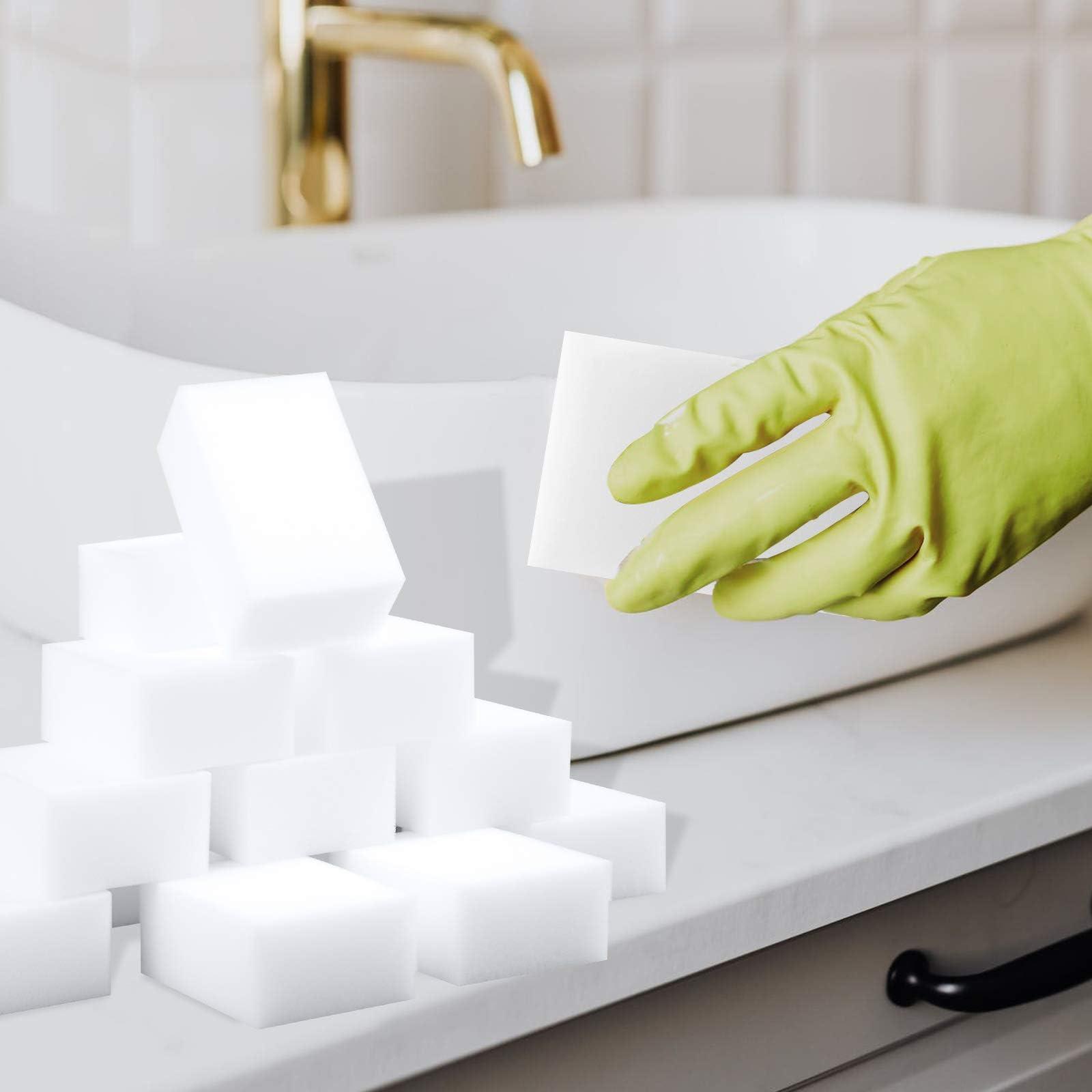 SmilePowo Magic Sponge Eraser 100 Pack Extra Thick and Long Lasting Melamine Sponges in Bulk - Multi Surface Power Scrubber Foam Cleaning Pads - Bathtub, Floor, Baseboard, Bathroom, Wall Cleaner