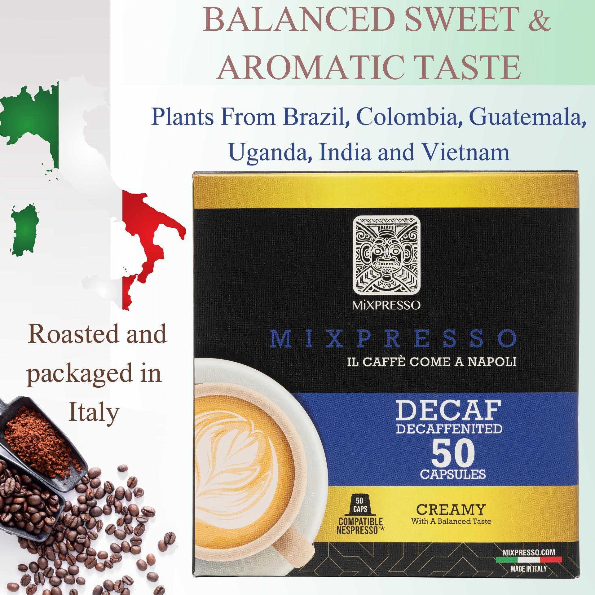 Mixpresso Nespresso Capsules (Compatible) - Coffee from Italy - by Mixpresso (50 Capsules, Classe: Medium) Bundle With Coffee Decaf Espresso Capsules Single Cup Coffee Pods 100% from Italy, Dark Roast 80% Arabi