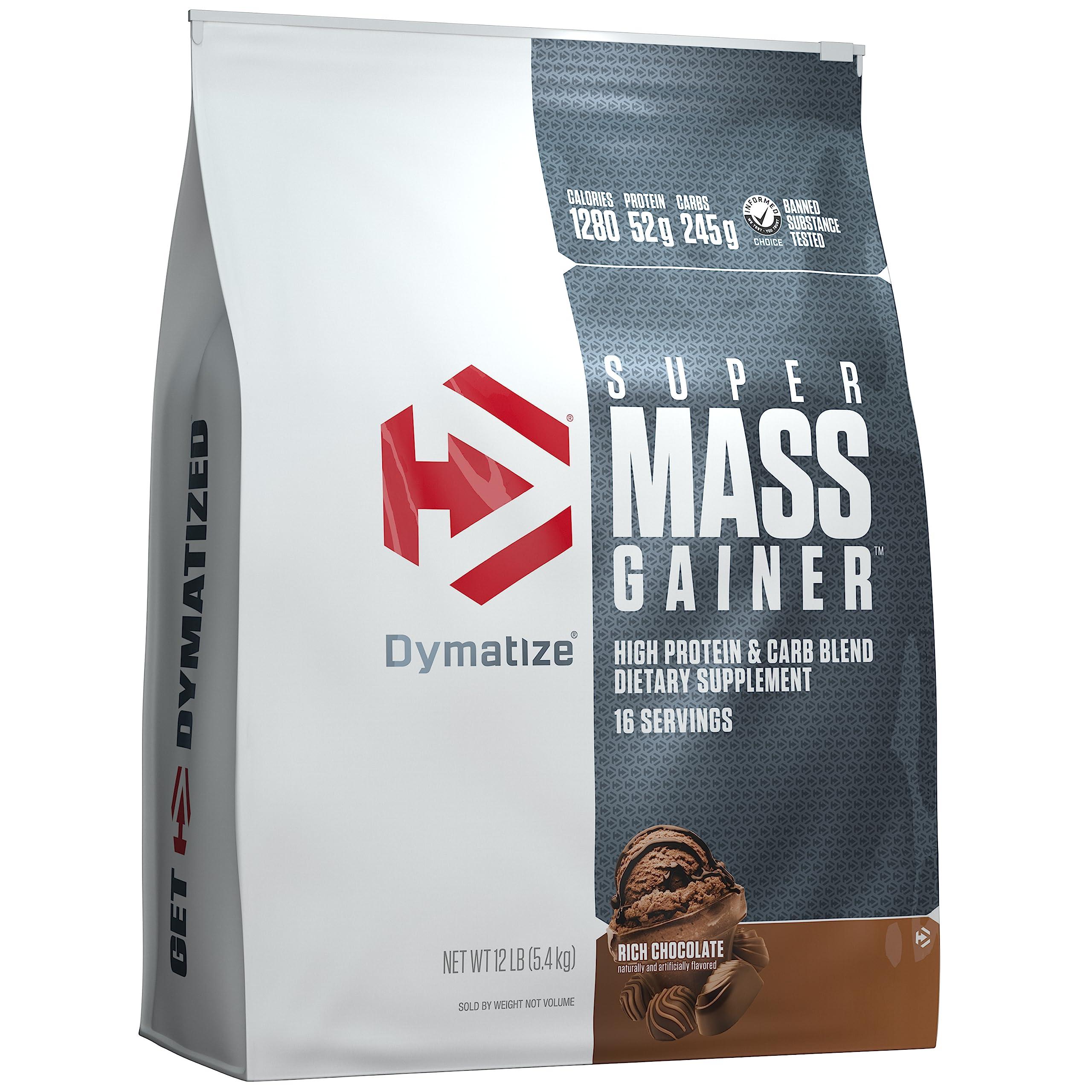 Dymatize Dymatize Super Mass Gainer Protein Powder, 1280 Calories & 52g Protein, 10.7g BCAAs, Mixes Easily, Tastes Delicious, Rich Chocolate, 12 lbs