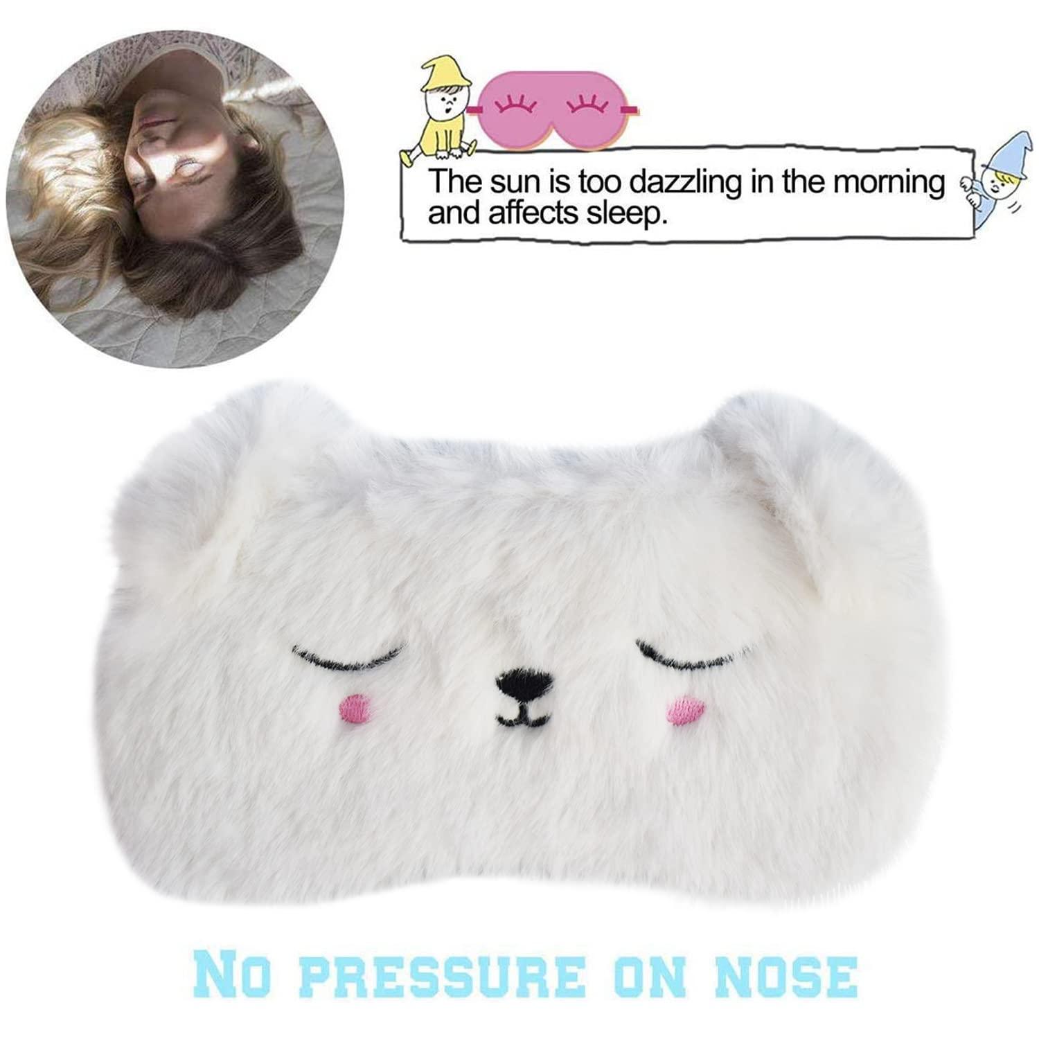 Ulbemoll Ulbemoll Cute Sleeping Mask, White Dog Soft Plush Fluffy Sleep Mask Funny Cartoon Puppy Blindfold Novelty Eye Cover Eyeshade Shade for Kids Girls and Adult Travel (White, Dog)