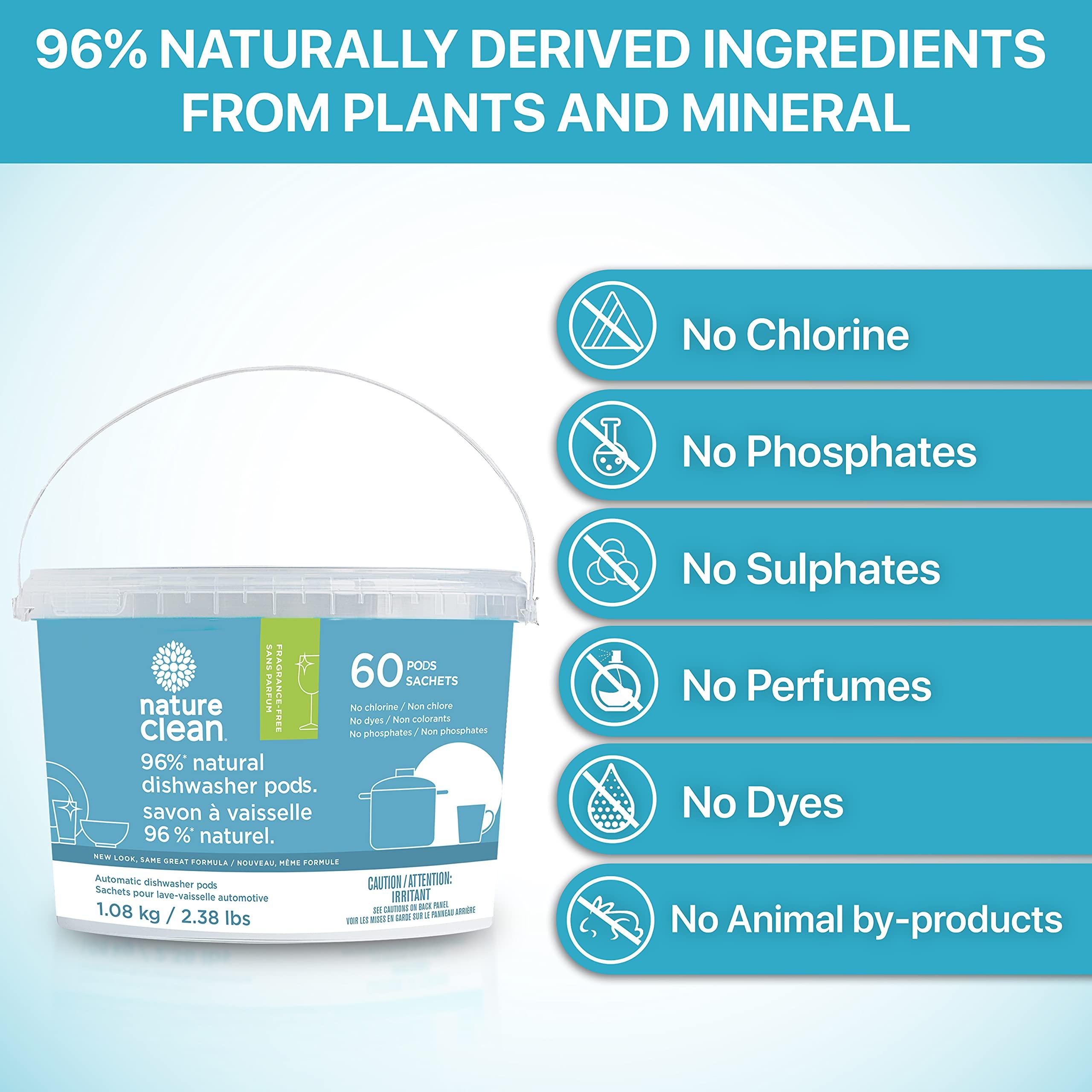 Nature Clean Nature Clean Natural Dishwasher Pods 60 count + Natural Rinse Aid Dishwasher Cleaner Liquid 8 oz Unscented. Made with Plants & Minerals Ingredients, High-Performance Dishwasher Products Spot & Residue