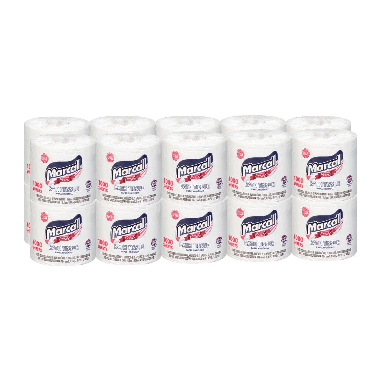 Marcal Marcal Pride Toilet Paper, White, 1000 Sheets Per Roll, 20 Rolls Per Case - Sustainable and Chlorine Free Bath Tissue 03408