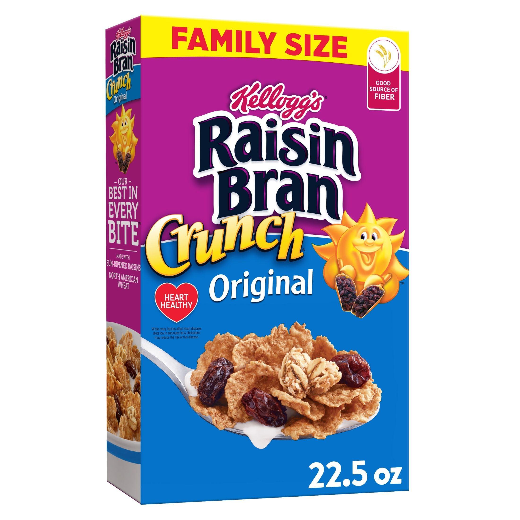 Raisin Bran Kellogg\'s Raisin Bran Crunch Breakfast Cereal, Family Breakfast, Fiber Cereal, Family Size, Original, 22.5oz Box (1 Box)