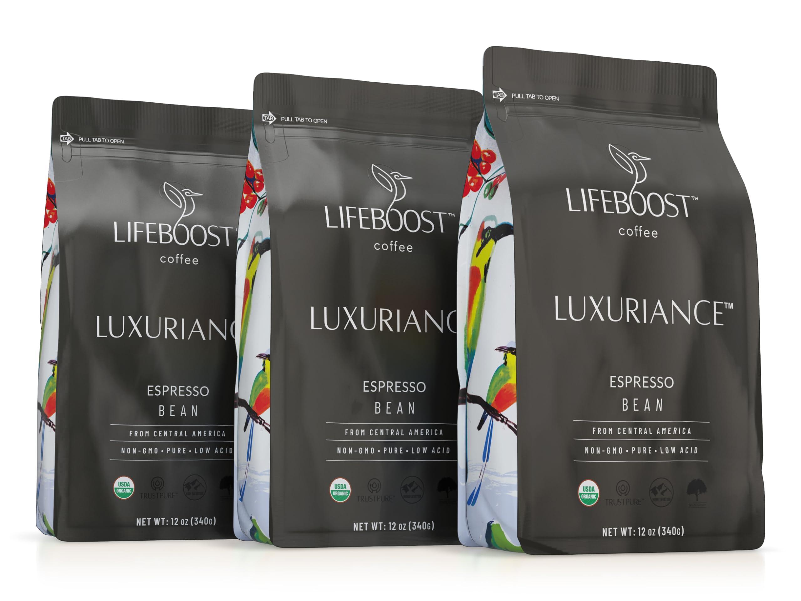 LIFEBOOST Lifeboost Coffee Espresso Whole Beans Coffee - Low Acid Single Origin USDA Organic Coffee - Non-GMO Espresso Coffee Third Party Tested For Mycotoxins & Pesticides (Espresso Whole Bean 12oz x 3 pack)