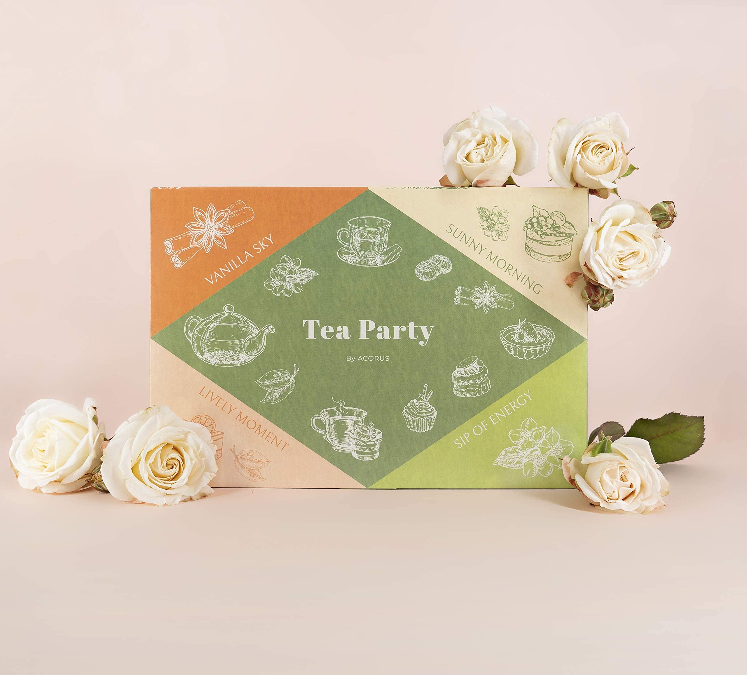 ACORUS ACORUS Tea Party with 4 Different Flavors | Tea Set | 40 Count Natural Rooibos, Black Tea, Green Tea Packs with Beautiful Gift Box | Tea Bags Variety Pack