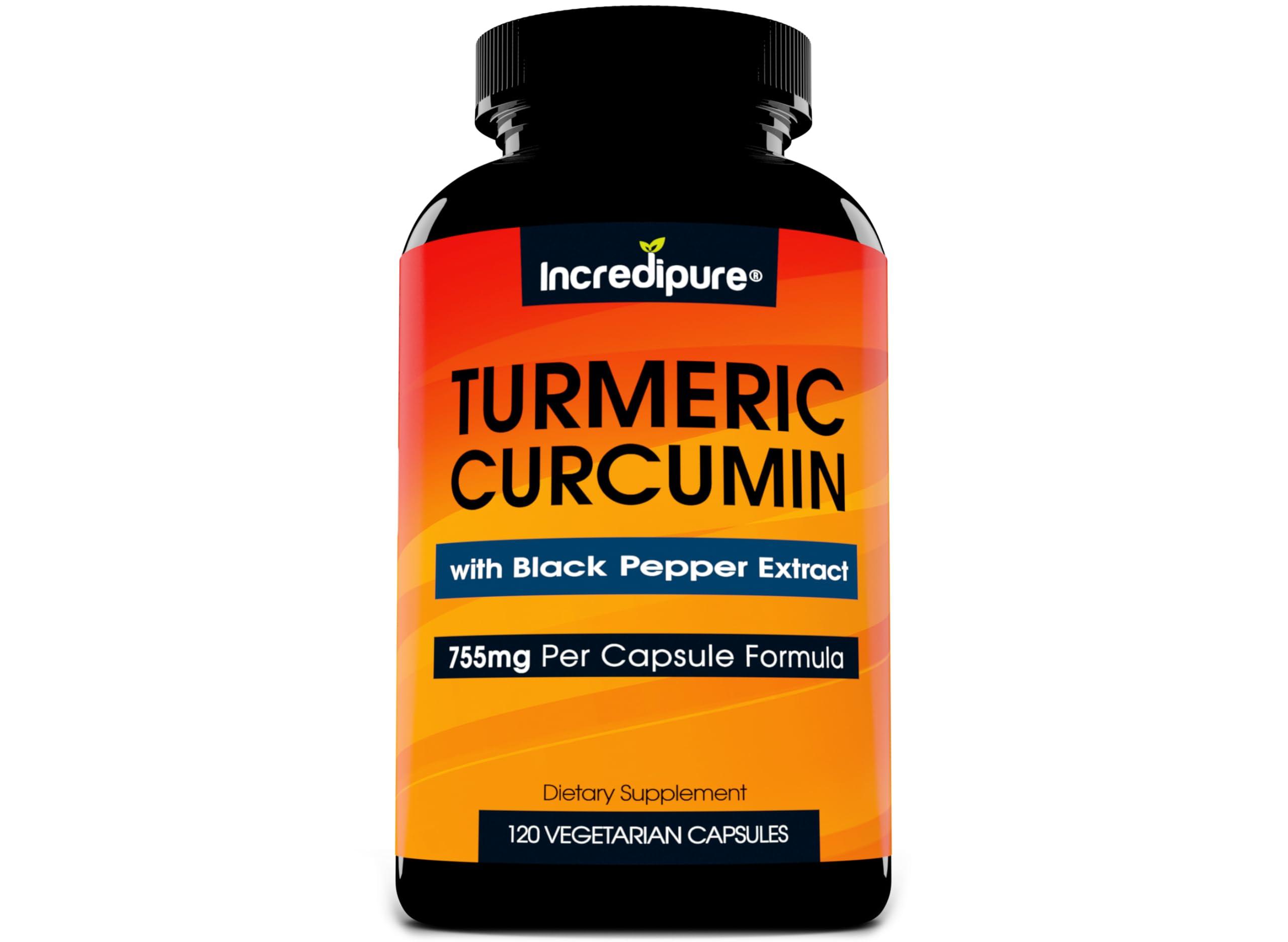 Curcumin Incredipure Turmeric Curcumin Supplement w/ BioPerine - 755mg Per Capsule, 120 Veggie Caps by Curcumin Incredipure