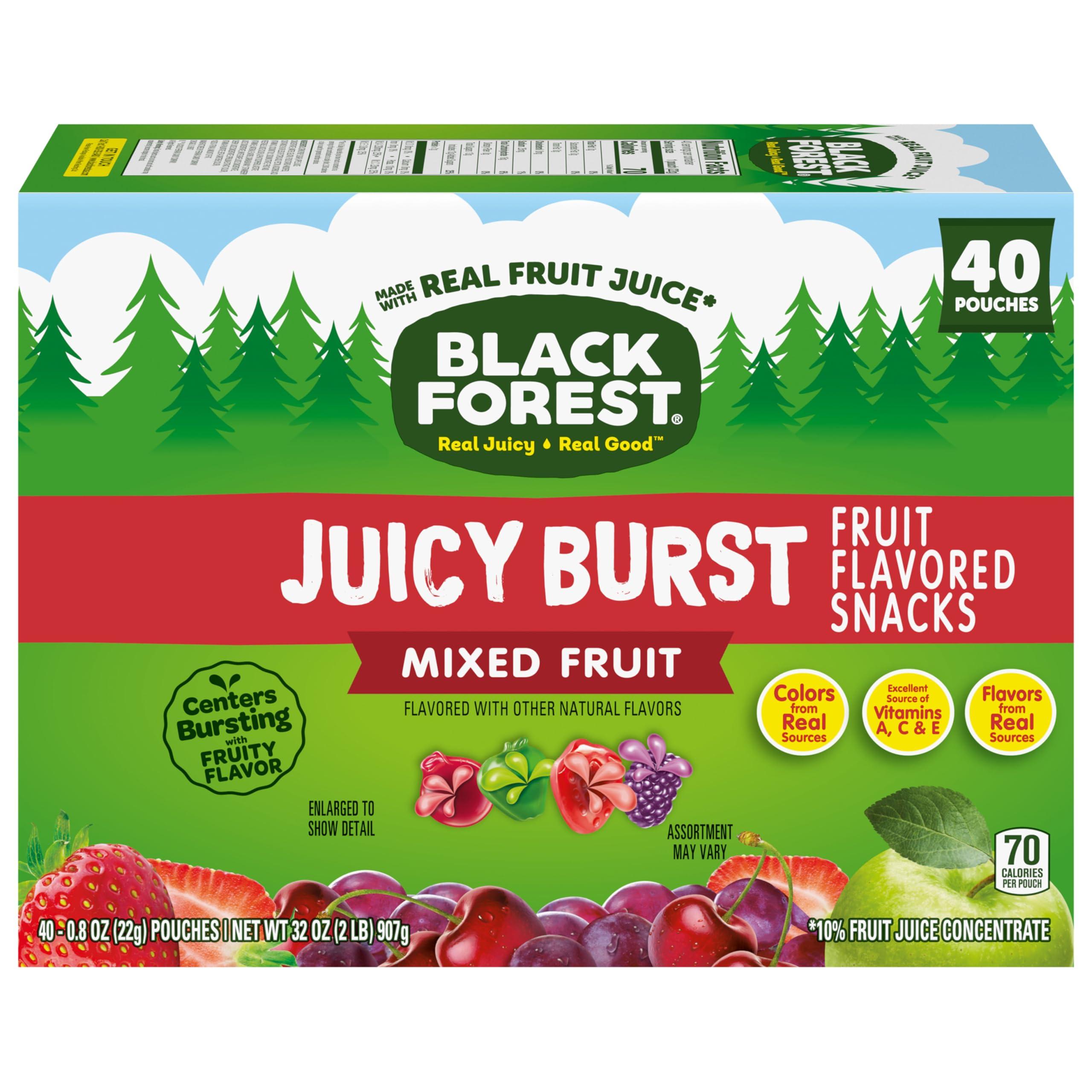 Black Forest Black Forest, Juicy Burst, Fruit Flavored Snacks, Mixed Fruit Flavors, A Juicy Burst of Natural Flavors, Made with Real Fruit Juice, 0.8 oz 40 ct