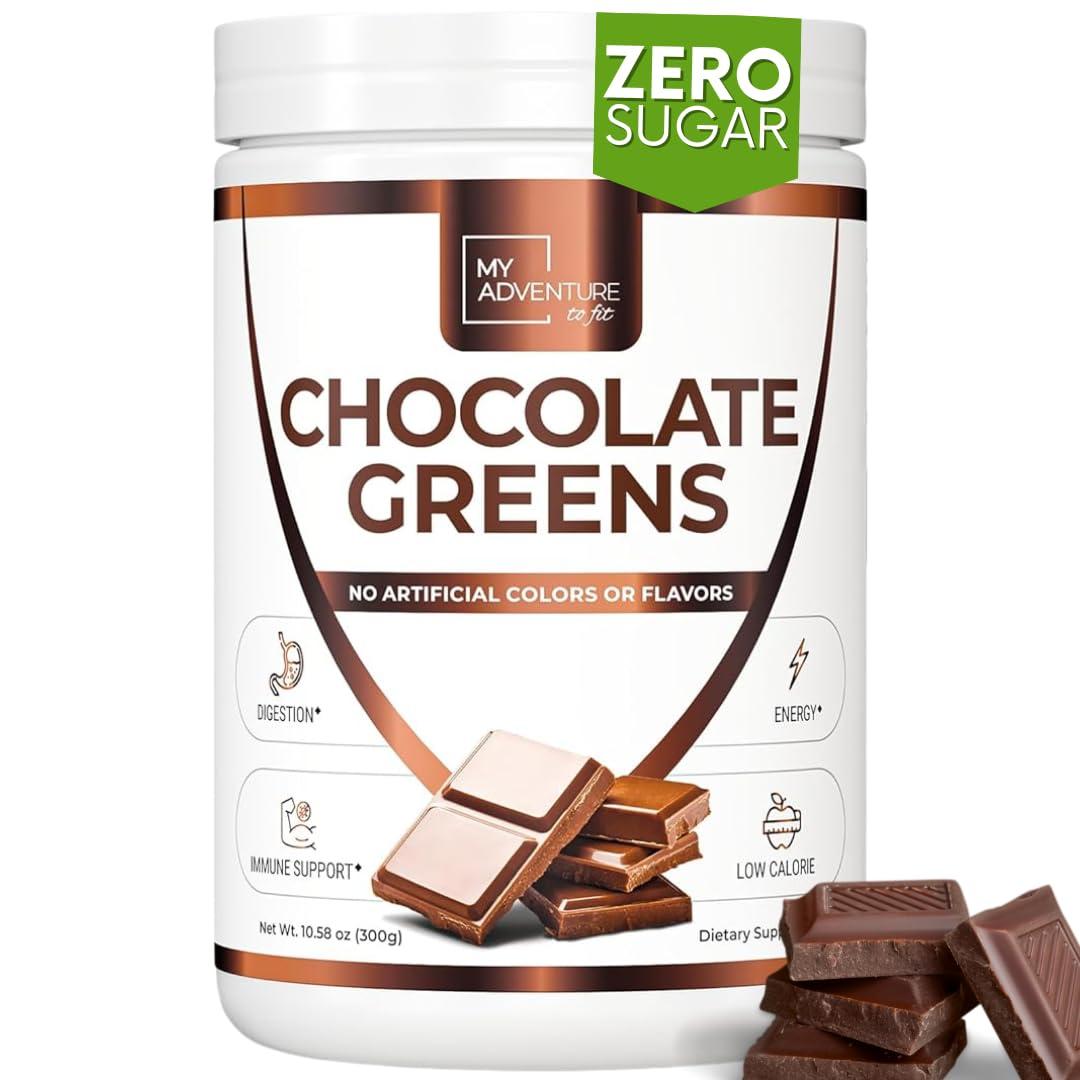 My Adventure to Fit Green Superfood Powder for Digestion & Gut Health - Keto Friendly Superfood Greens Blend Powder for Immune Support - Powdered Greens Supplement for Immune Boost - Chocolate, 180 Servings