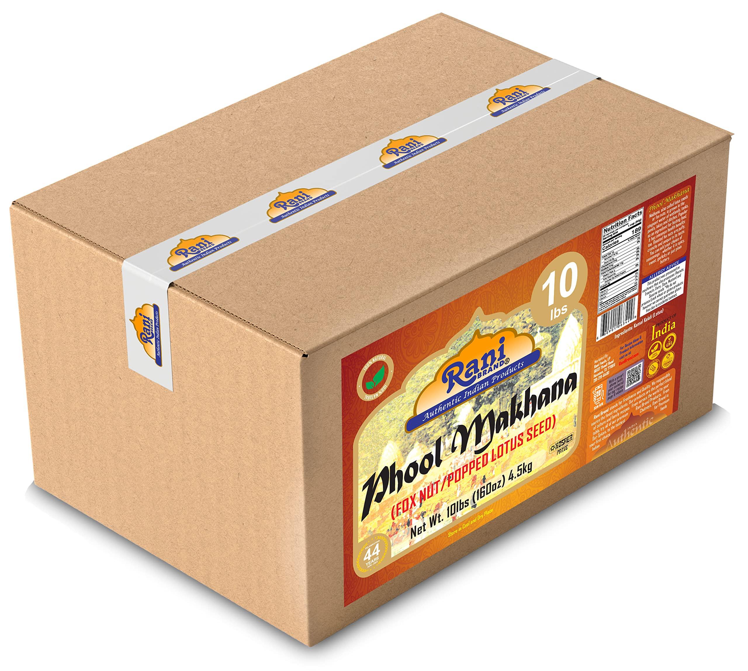 Rani Brand Authentic Indian Products Rani Jumbo Phool Makhana (Fox Nut/Popped Lotus Seed) Plain Raw Uncooked 160oz (10lbs) 4.54kg Bulk Box ~ All Natural | Vegan | No Colors | Gluten Friendly | NON-GMO | Indian Origin