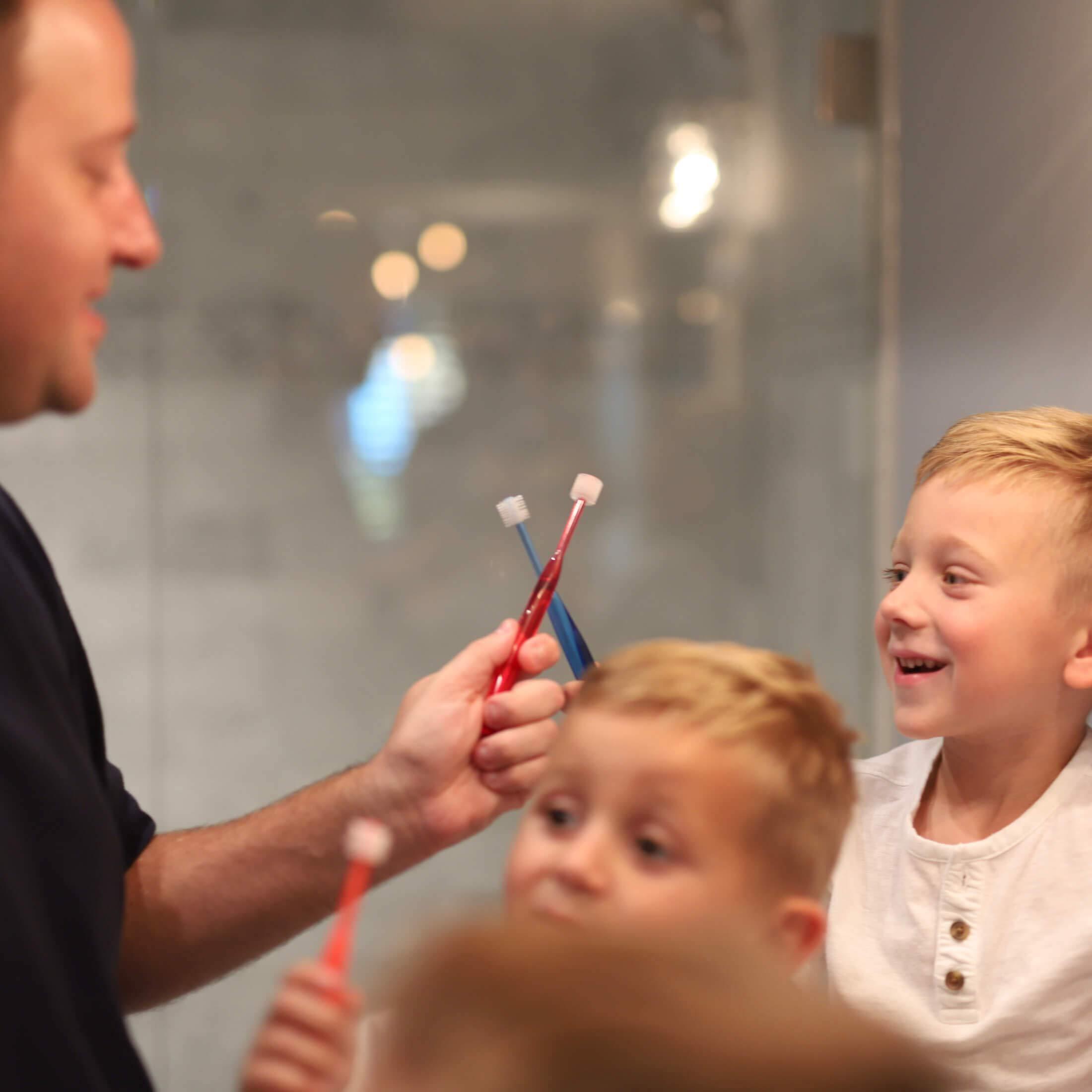 Brilliant Brilliant Oral Care Baby Toothbrush with Soft Bristles and Round Head, for a Toddler Approved, Easy to Use All-Around Clean Mouth, Ages 0-2 Years, Blue, 3 Pack