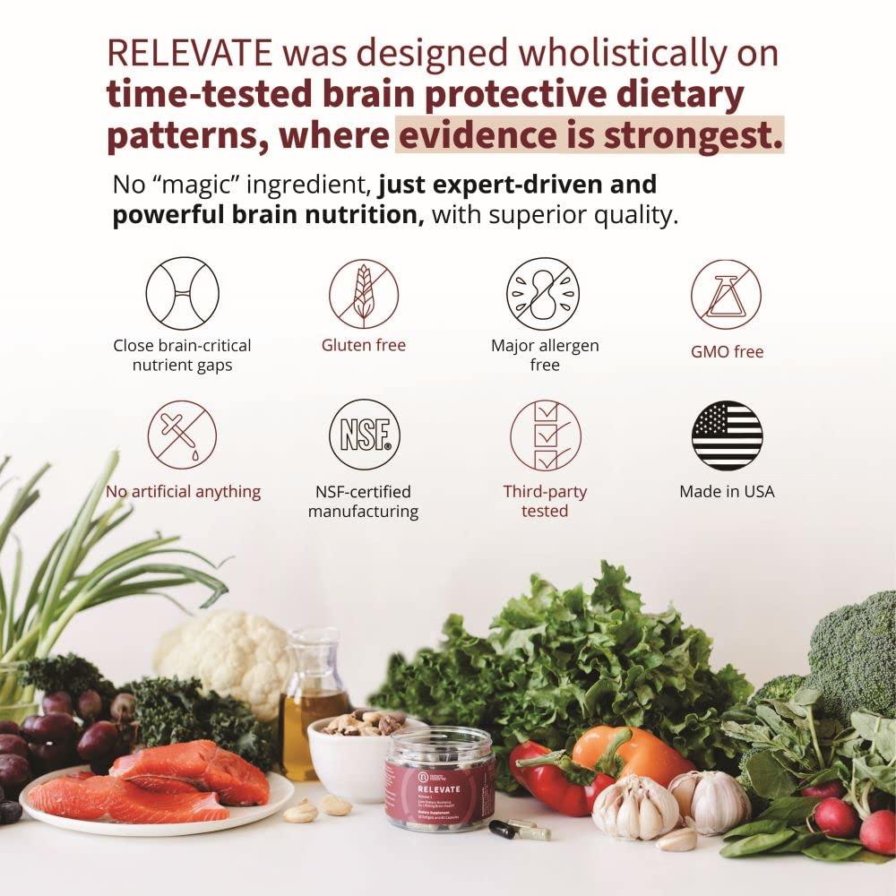 NeuroReserve RELEVATE Brain Health Supplement; Memory, Focus, Energy, Sleep, Eyes & Healthy Aging; Doctor Formulated; Quercetin, Lutein, Magnesium Glycinate, Omega 3 DHA EPA, Vitamin B12, B3, D3