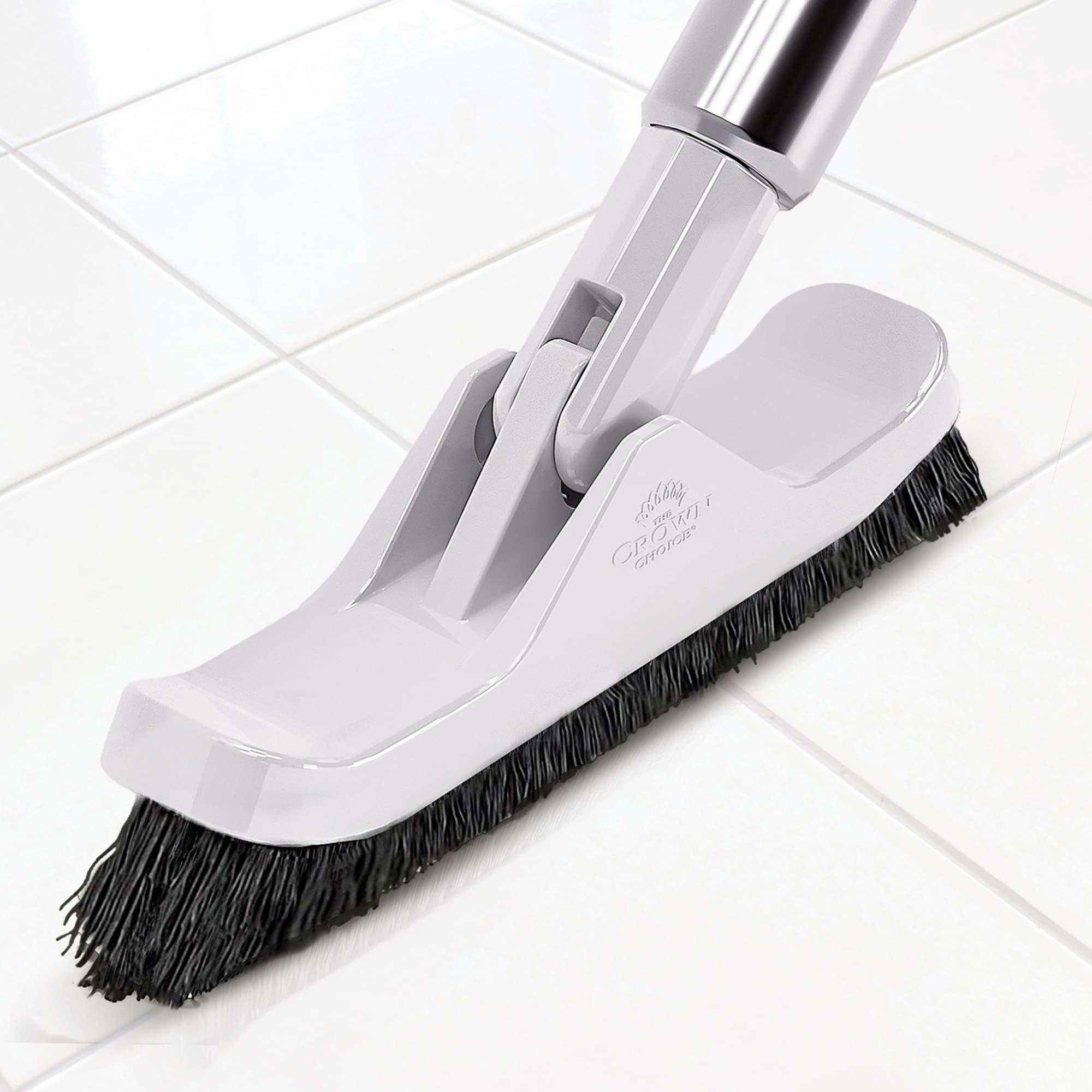 The Crown Choice Grout Brush with Long Handle - Heavy Duty Cleaner & Grout Scrubber Tool - Deep Cleaning Hard Wood, Tile, Floors - Handled Bathtub and Shower Scrub - Cleaning Brushes and Supplies for Bathroom Kitchen
